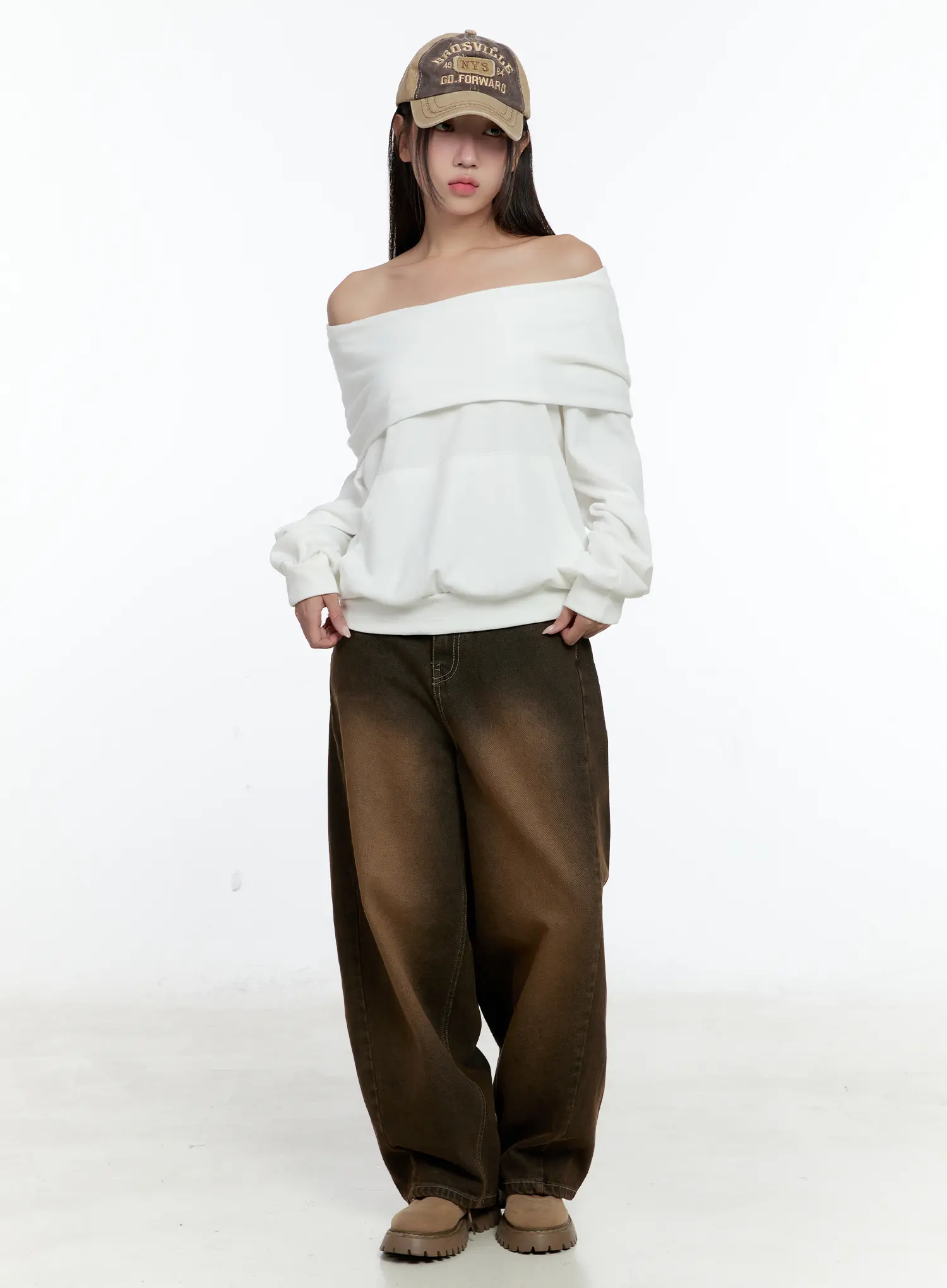 Off-Shoulder Pocket Sweatshirt CS517 - Image 3