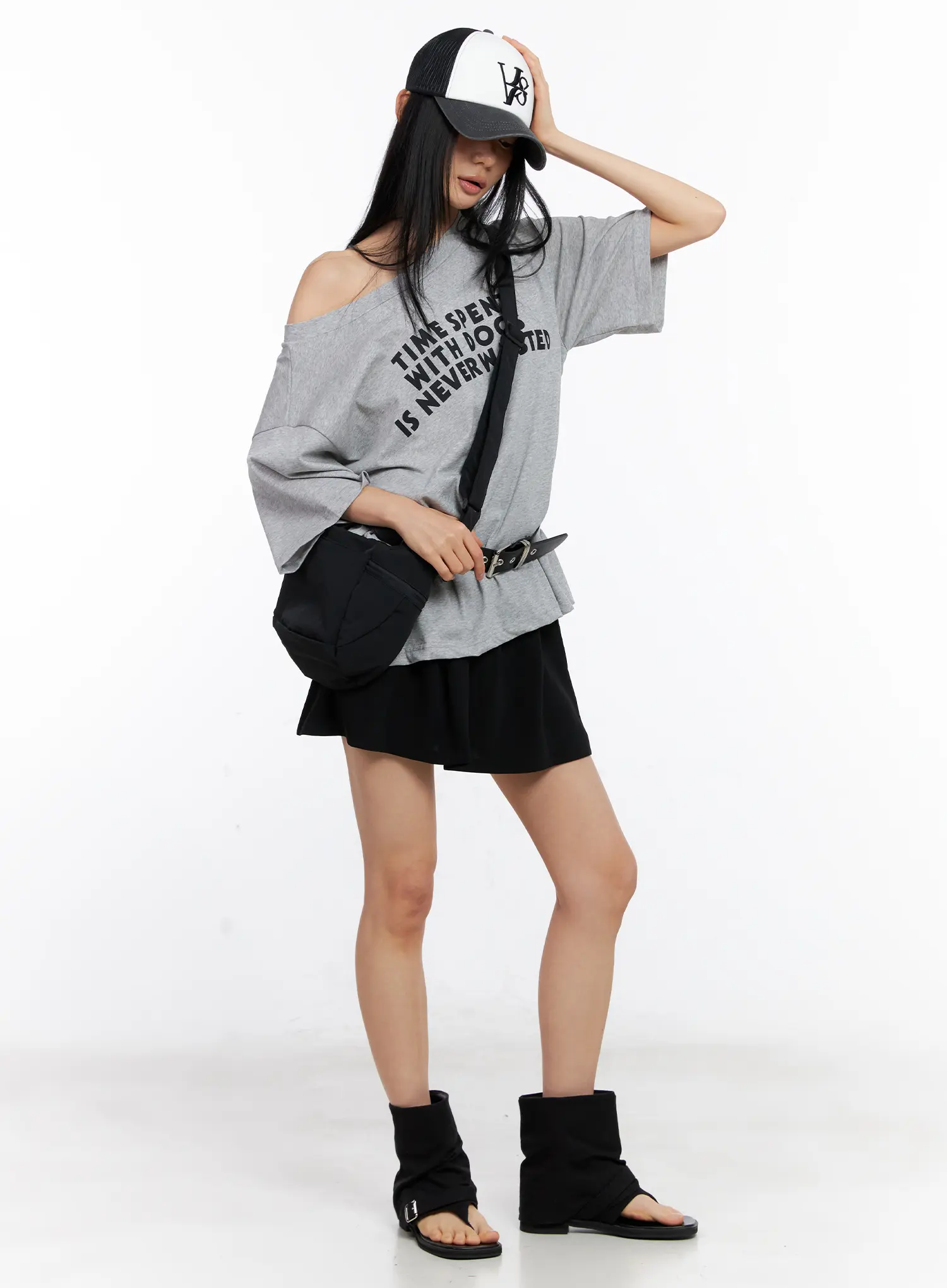 Off-Shoulder Relaxed-Fit Graphic Tee CL530 - Image 8