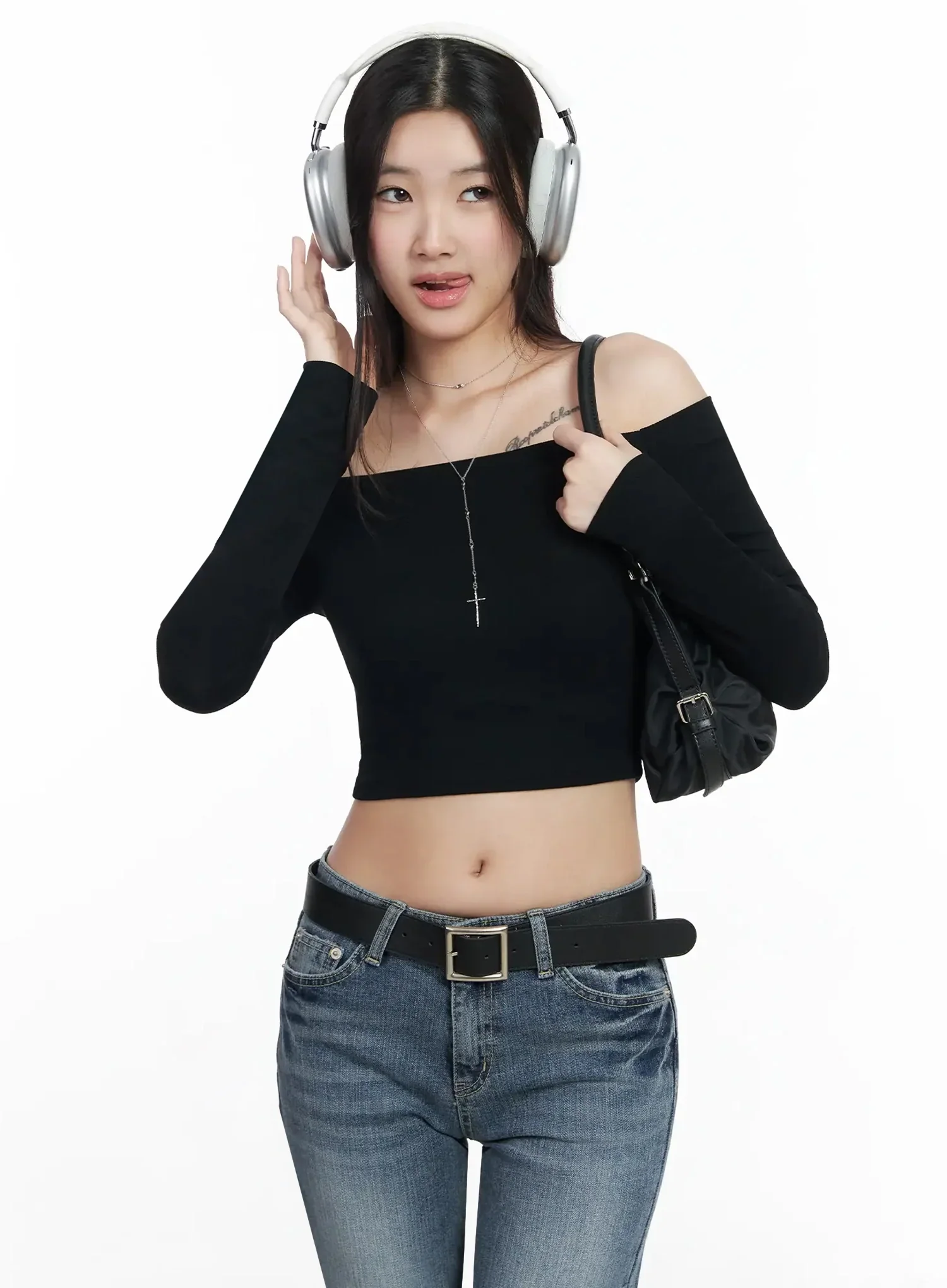 Off-Shoulder Ribbed Crop Top IM503
