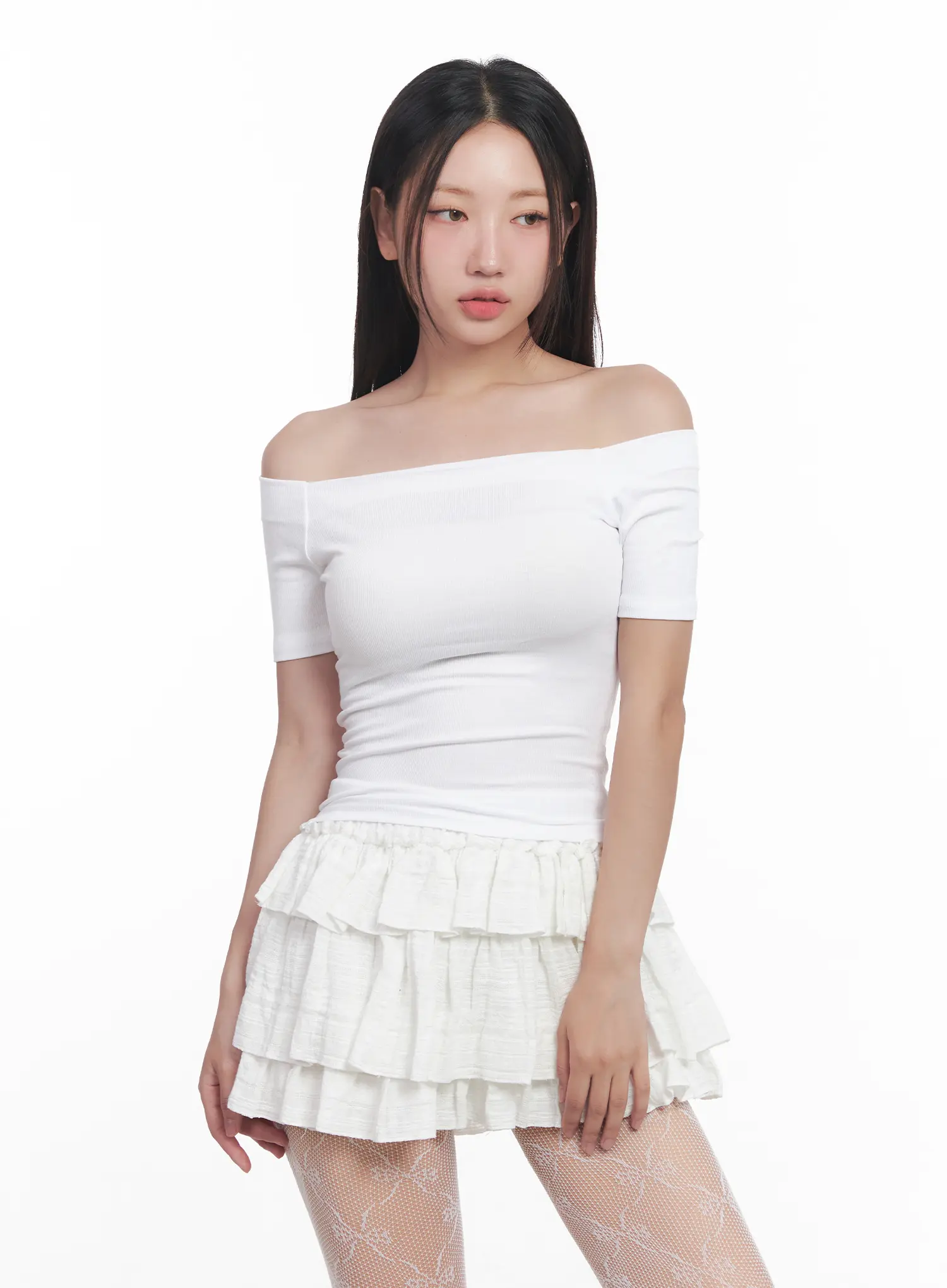 Off-Shoulder Ribbed Tee CU516 - Image 8