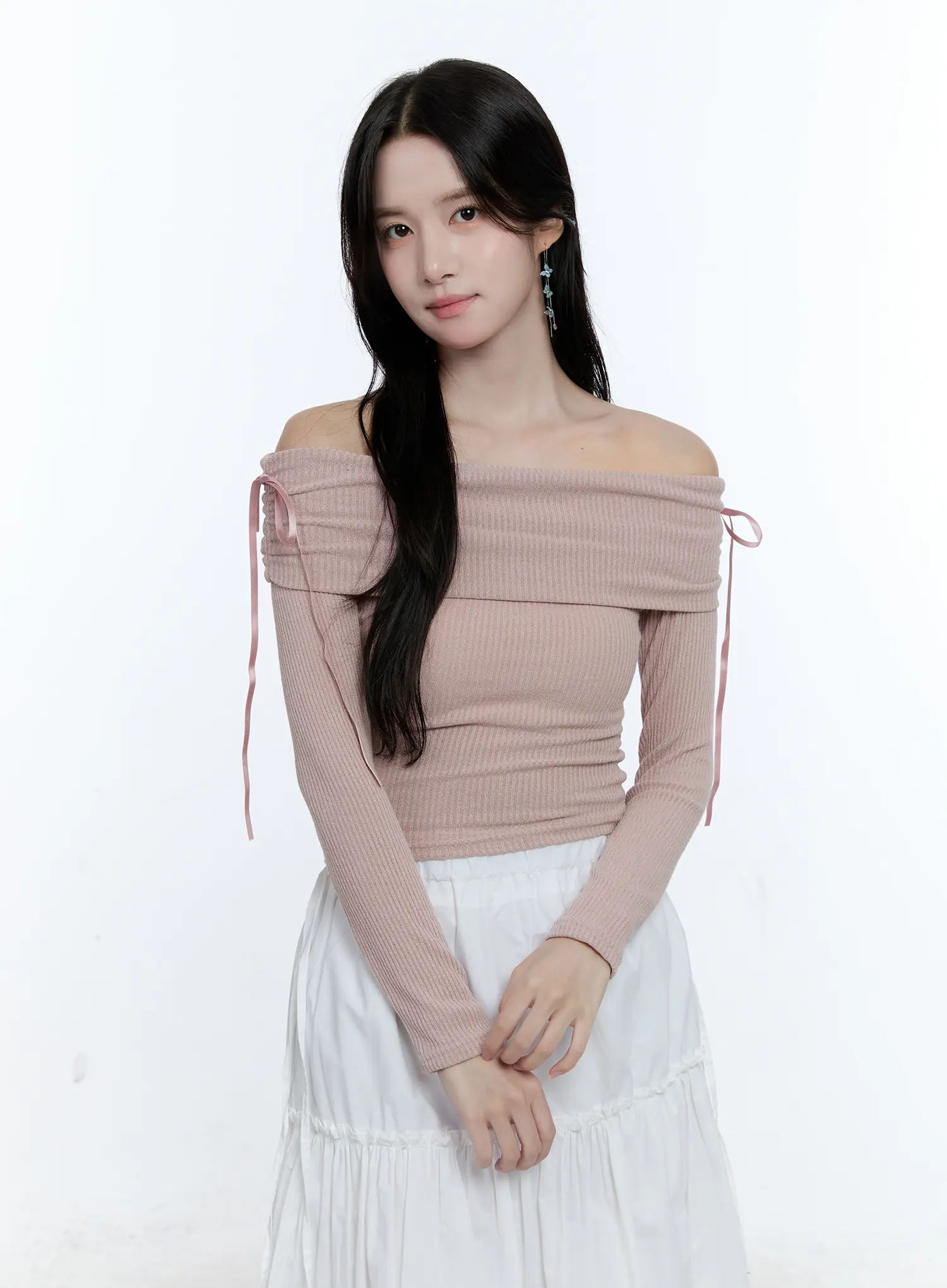 Off-Shoulder Ruched Knit Top CG512 - Image 10