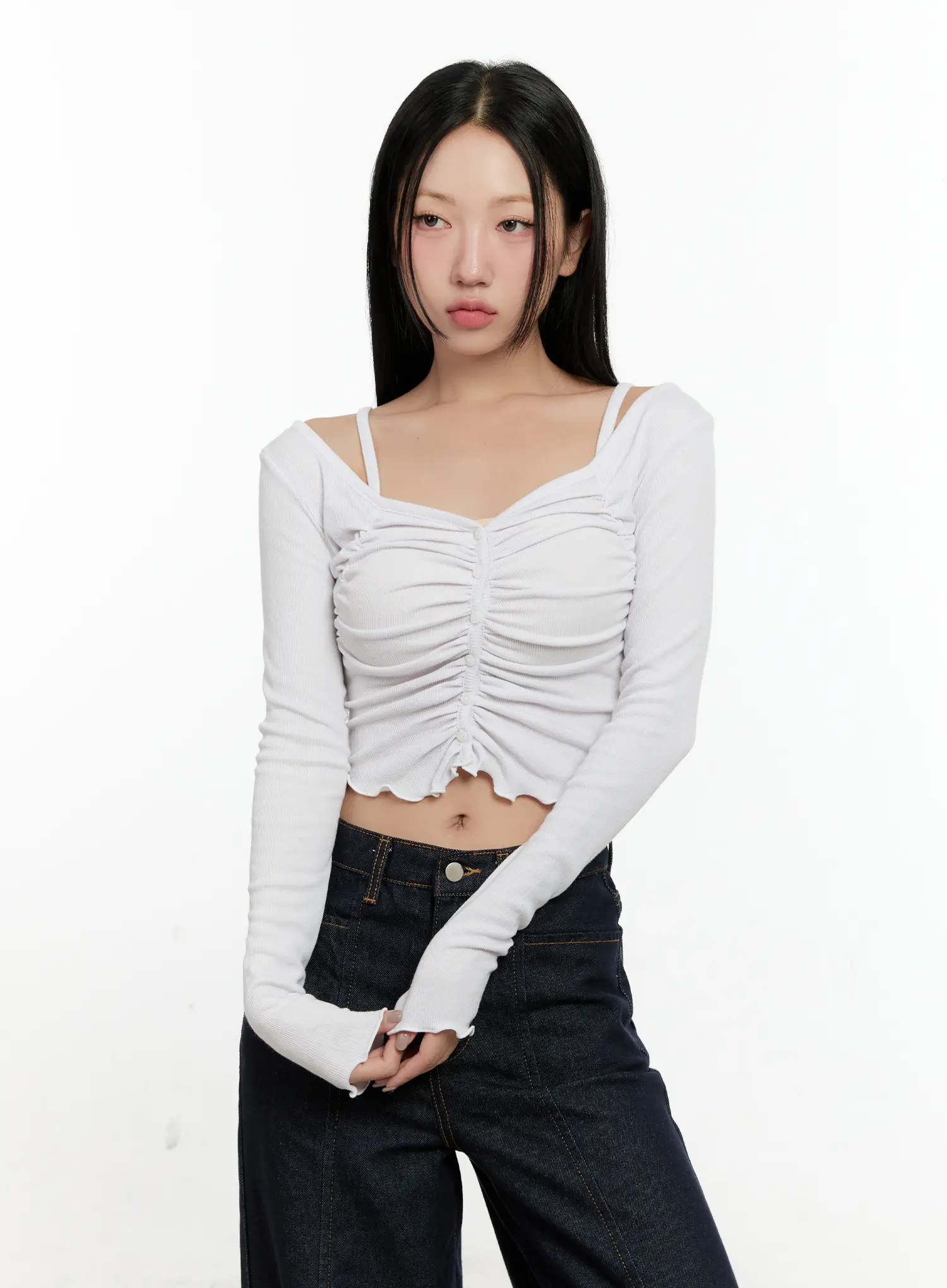 Off-Shoulder Ruched Long Sleeve Top CN506 - Image 11