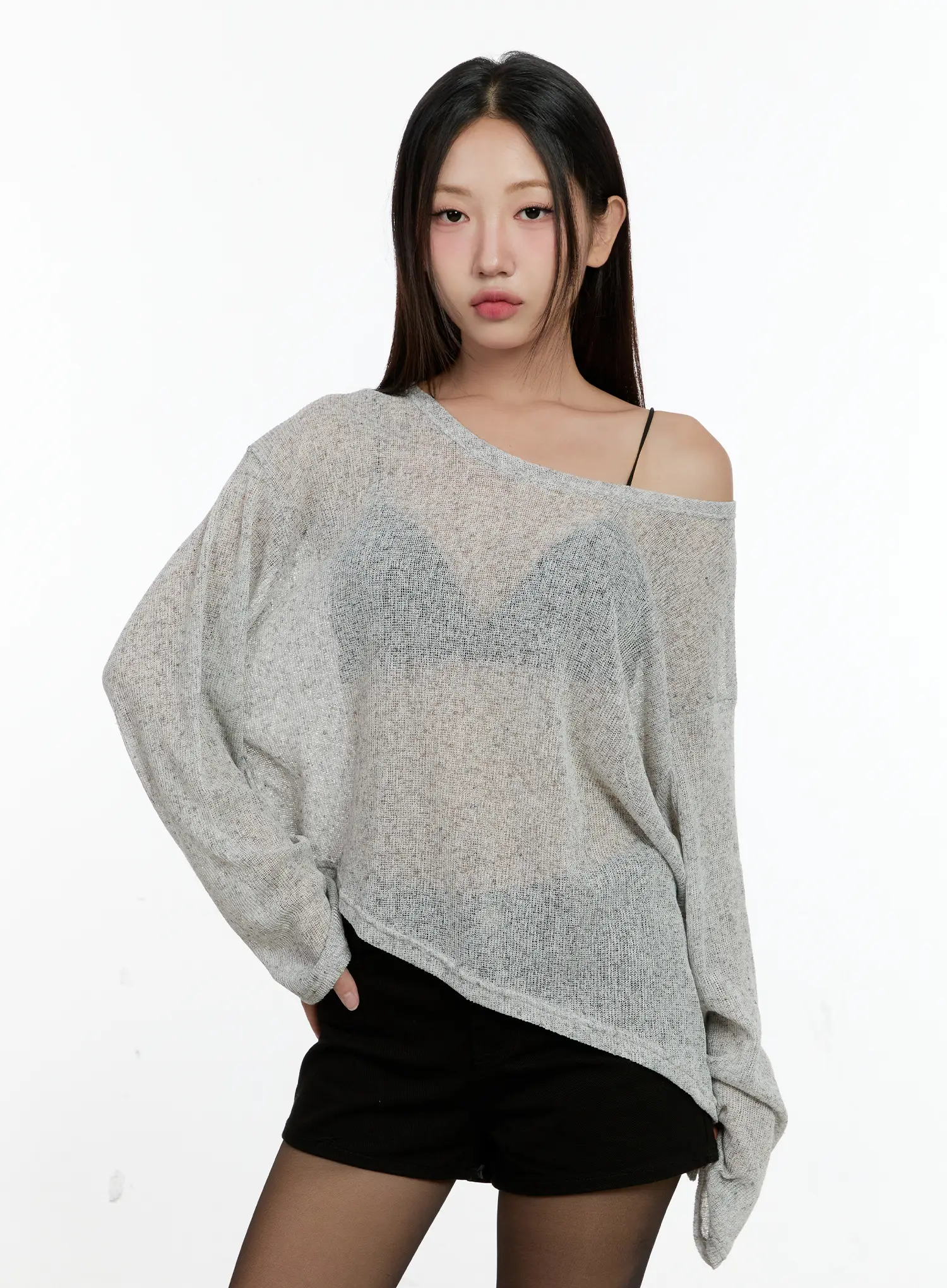 Off-Shoulder Sheer Long-Sleeve Top CG501 - Image 3
