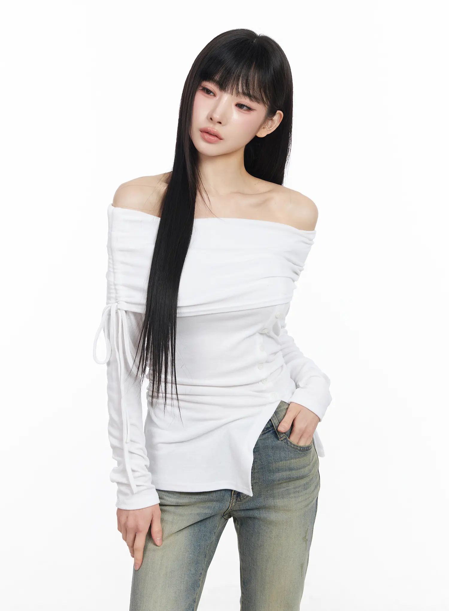 Off-Shoulder Shirred Top CF518 - Image 12