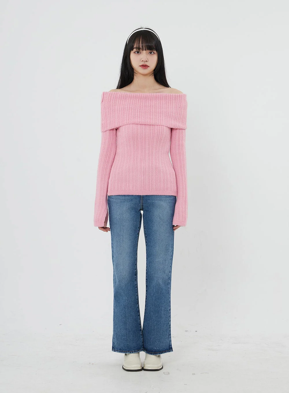 Off-Shoulder Stripe Knit Top OD22 - Image 13