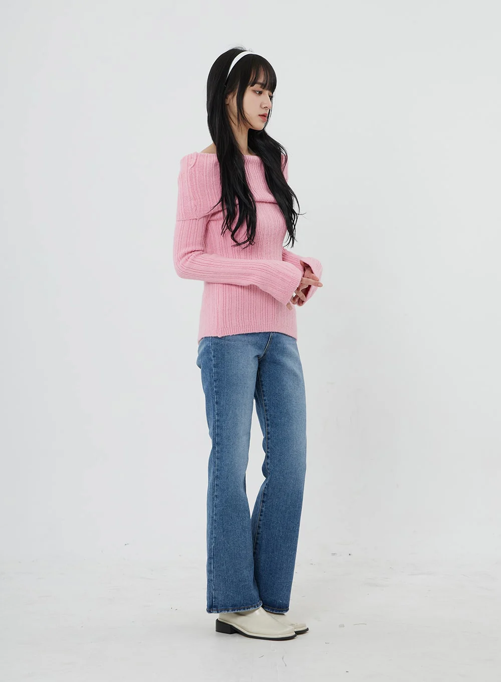 Off-Shoulder Stripe Knit Top OD22 - Image 8
