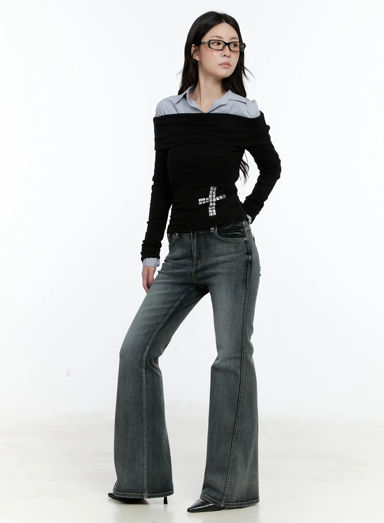 Off Shoulder Studded Cross Top CN517 - Image 4