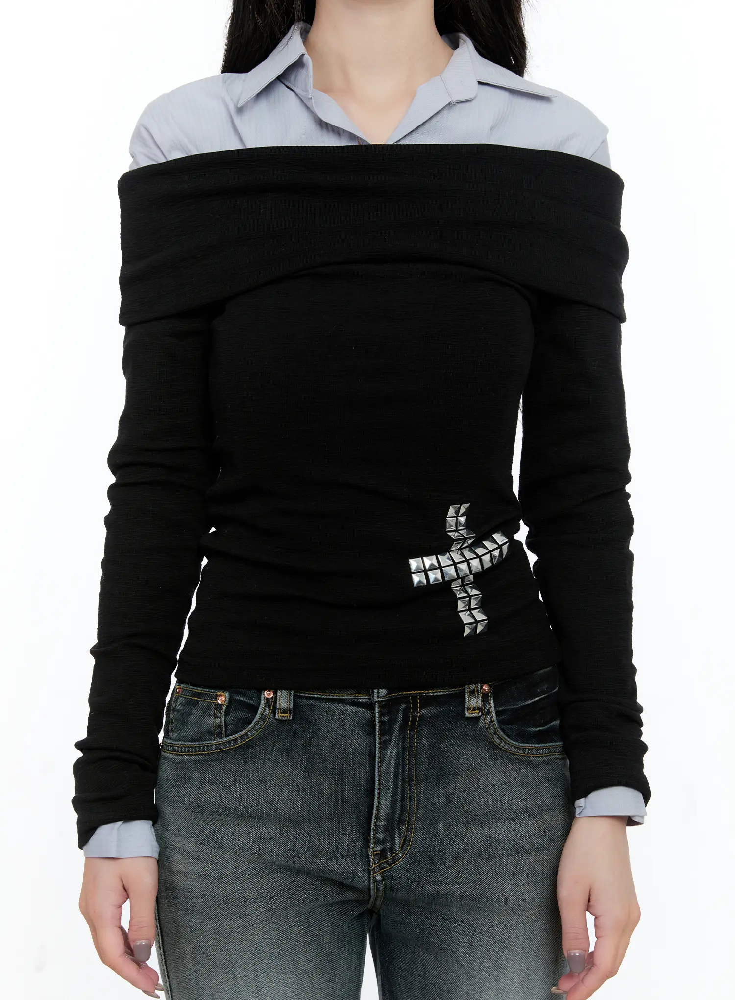 Off Shoulder Studded Cross Top CN517 - Image 7