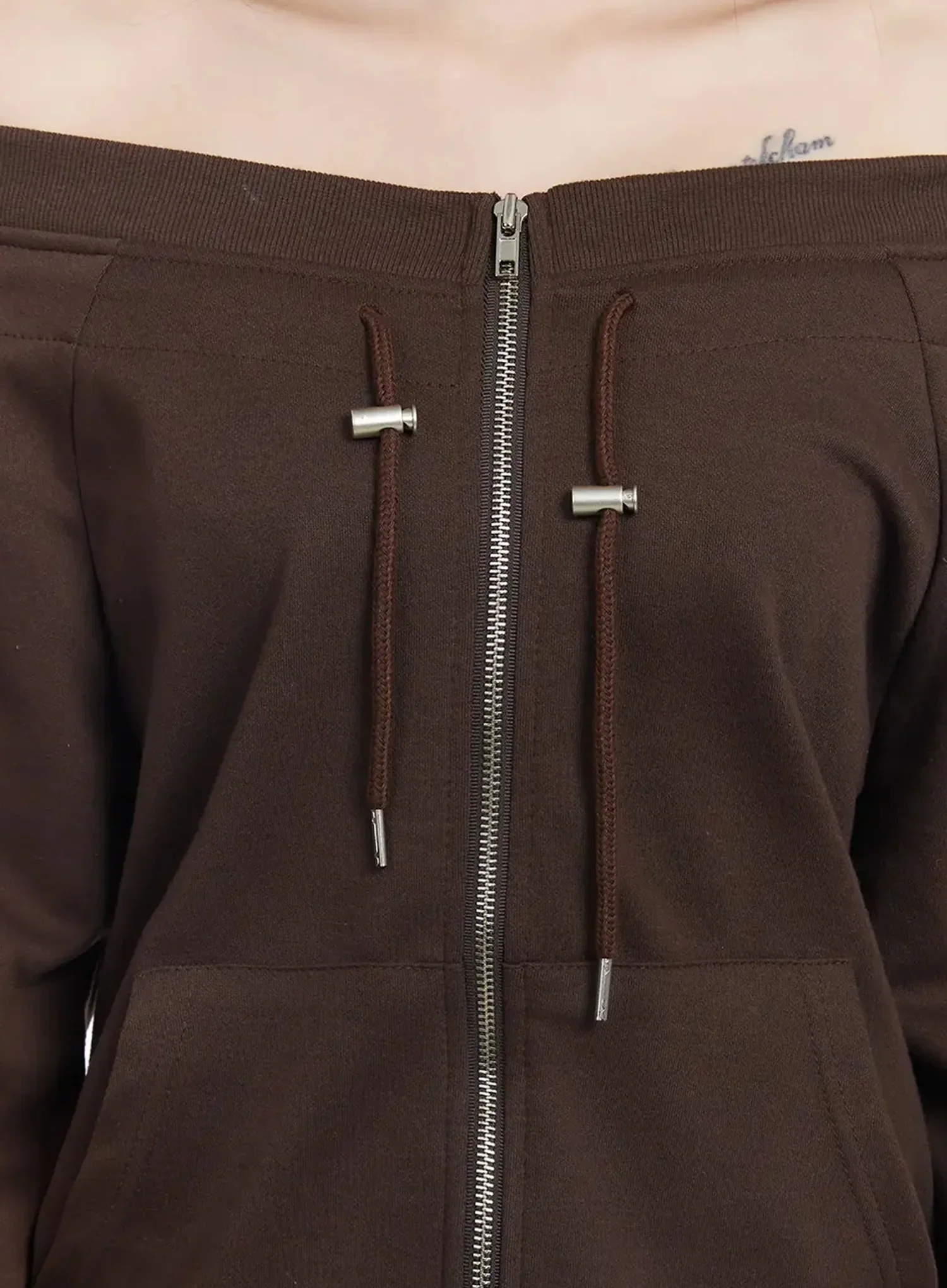 Off-Shoulder Track Zip-Up Sweatshirt IM506 - Image 4