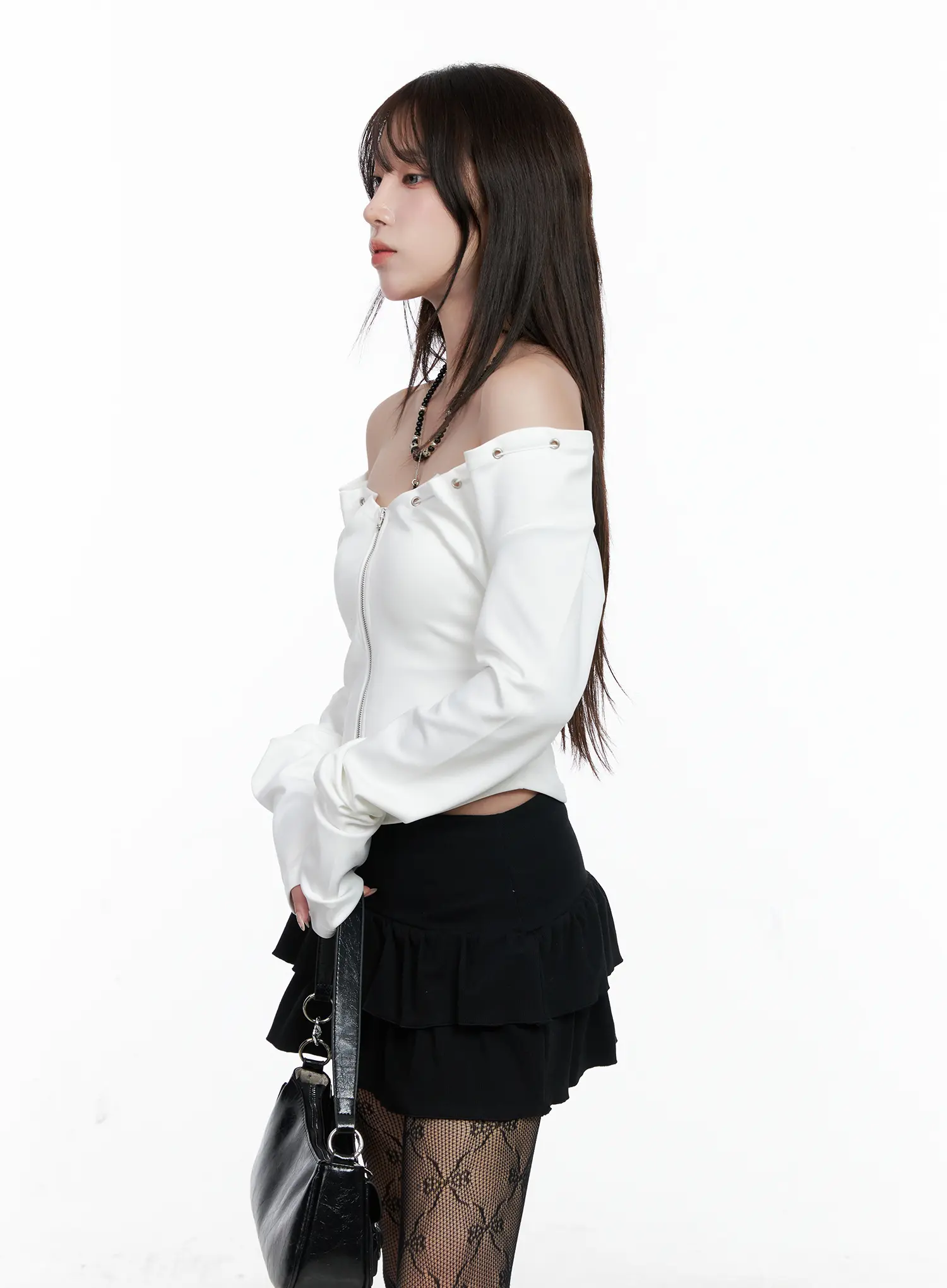 Off-Shoulder Zip-Up Crop Top CO520 - Image 6