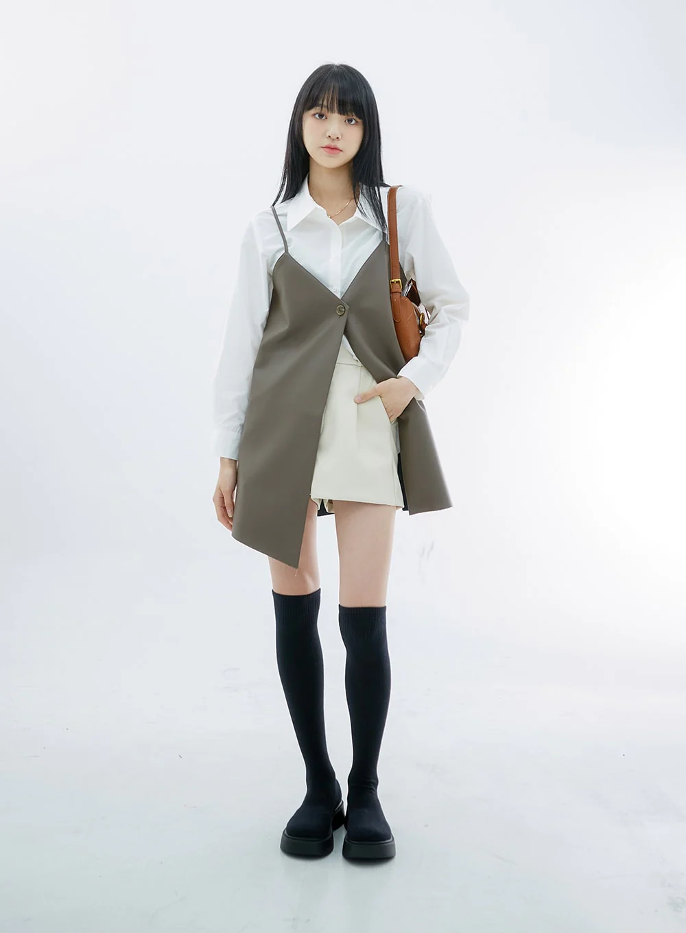 One Button Faux Leather Mini Dress OS29 - Image 11