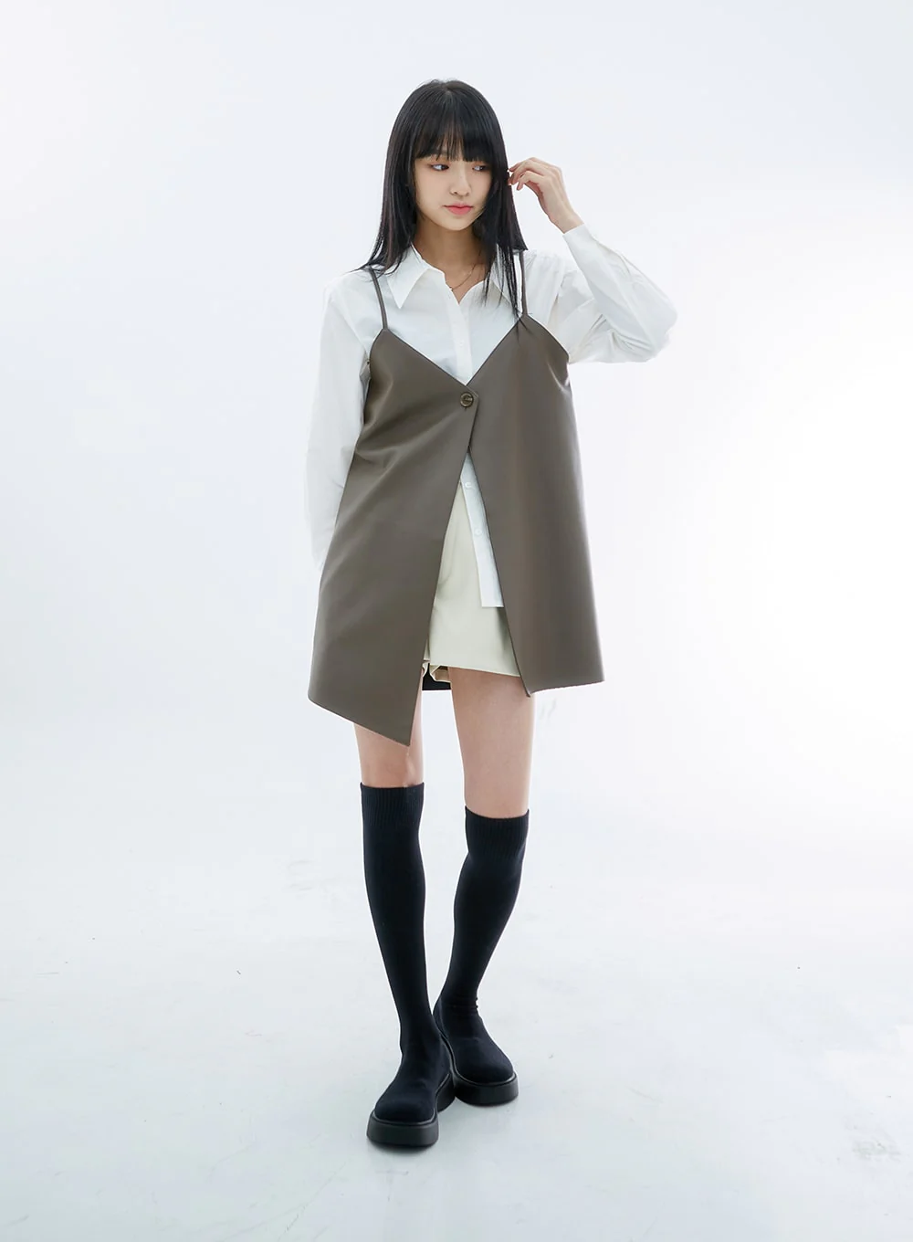 One Button Faux Leather Mini Dress OS29 - Image 3