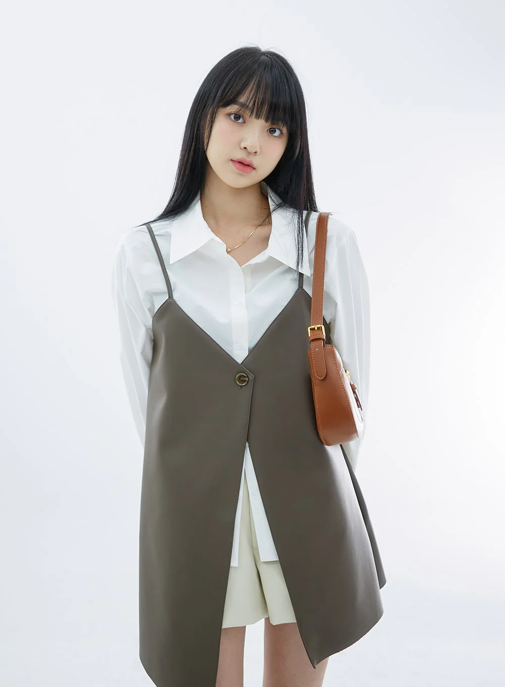 One Button Faux Leather Mini Dress OS29 - Image 7