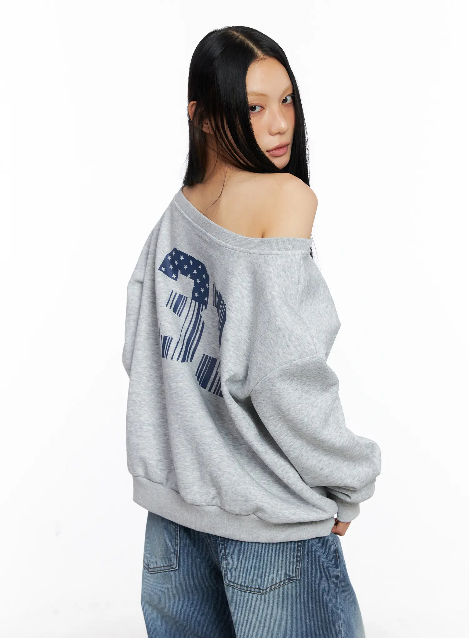 One-Shoulder Graphic Lettering Sweatshirt CS509 - Image 6