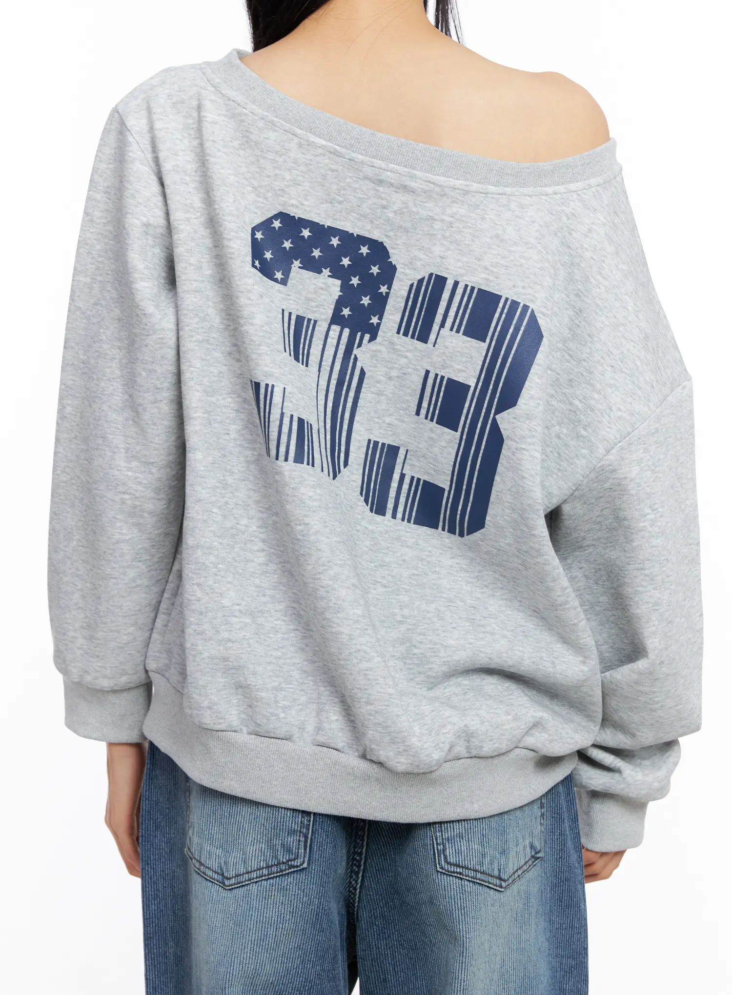 One-Shoulder Graphic Lettering Sweatshirt CS509 - Image 8