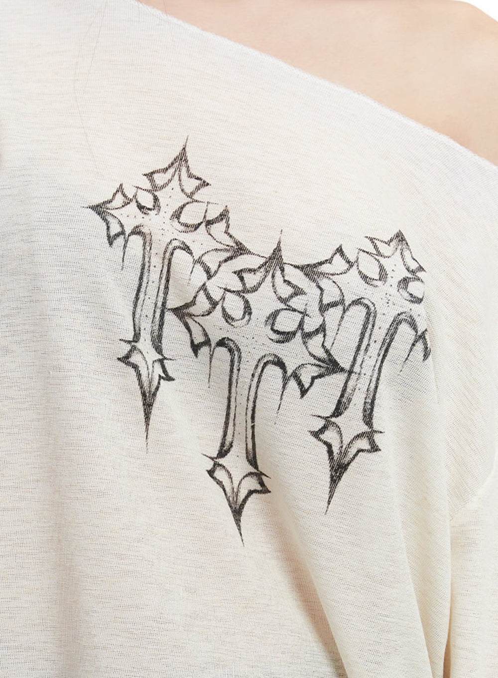 One-Shoulder Sheer Long-Sleeve Graphic Top IM528 - Image 3