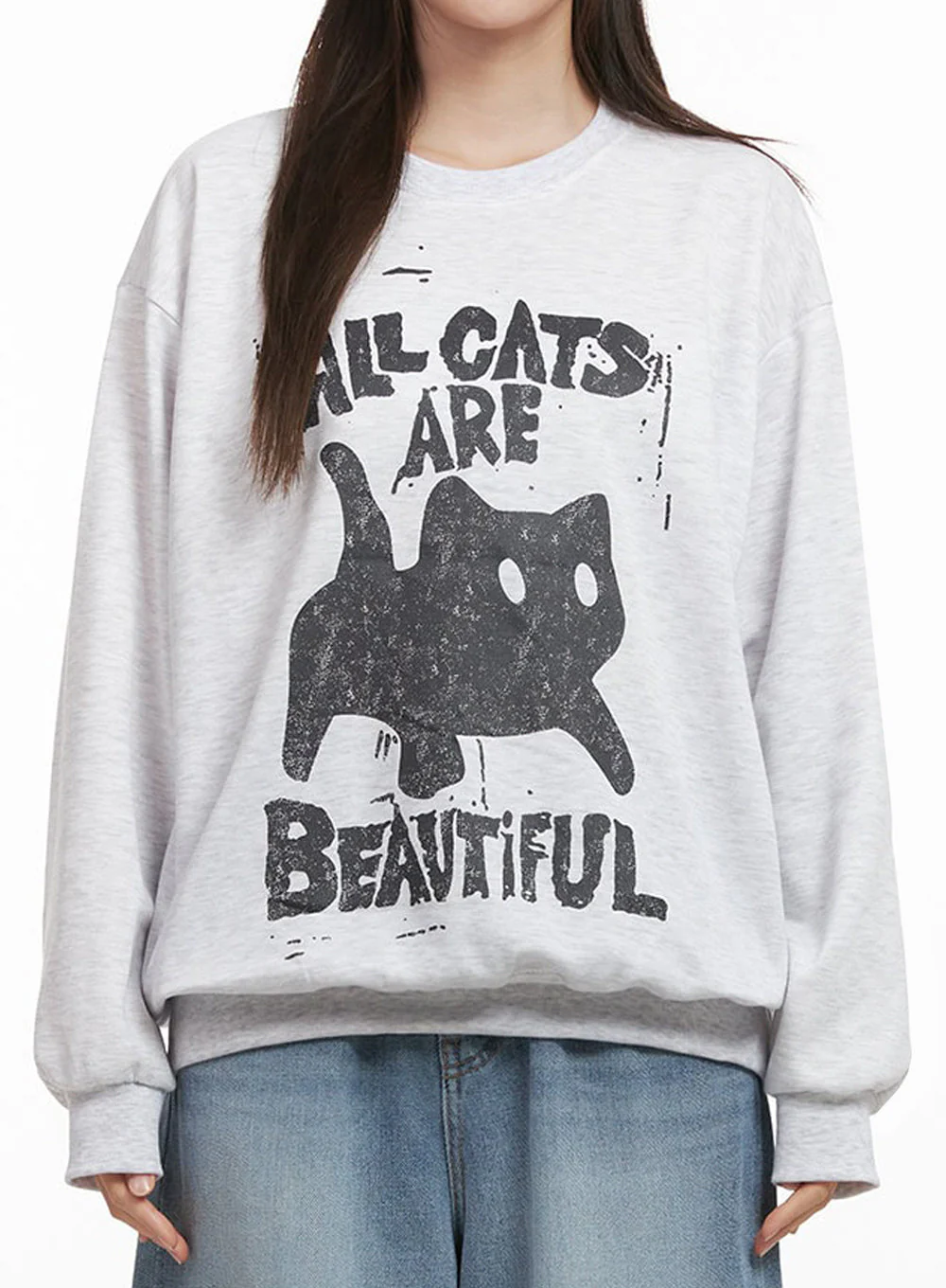 Oversized Cat Graphic Crew Neck IJ527 - Image 3