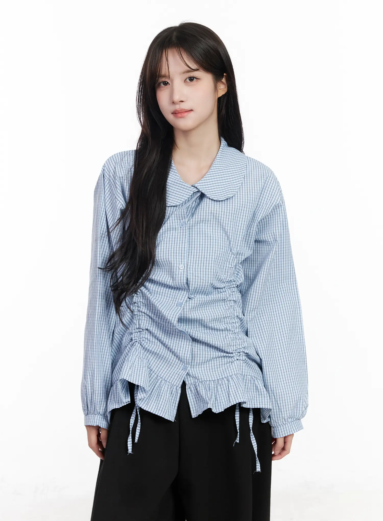 Oversized Checkered Drawstring Shirt CM531 - Image 2