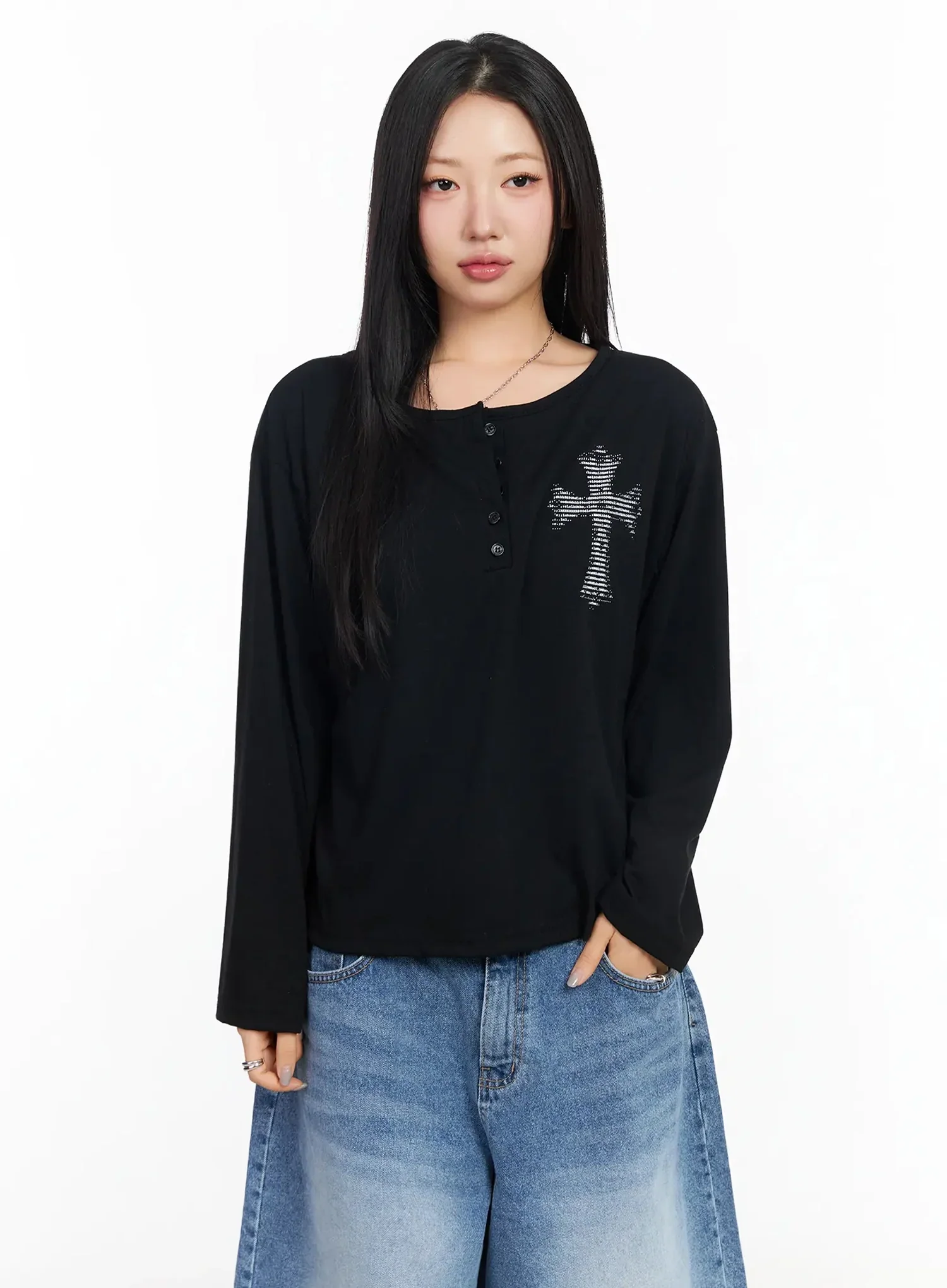 Oversized Cross Detail Long-Sleeve Top CA513 - Image 16