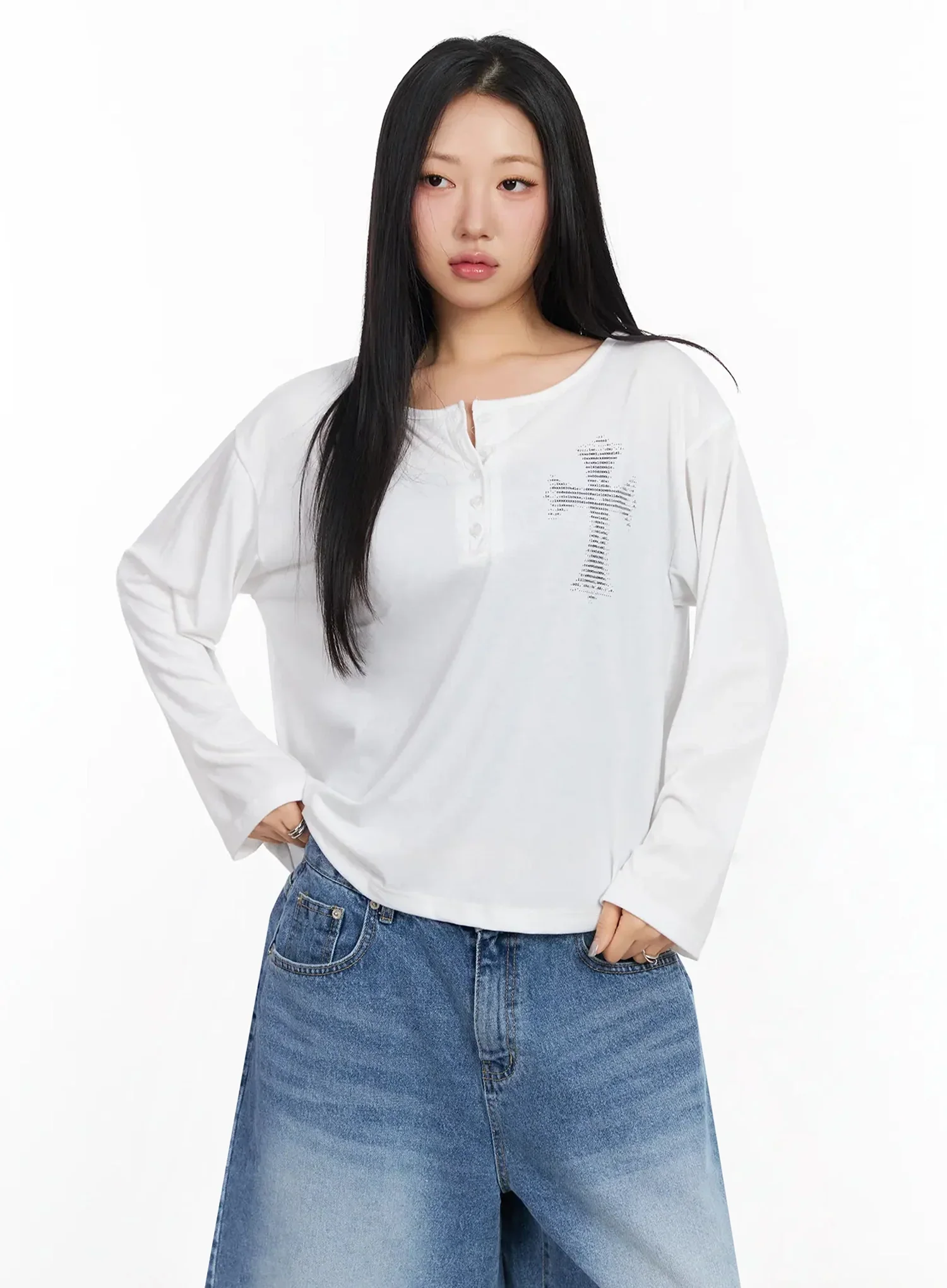 Oversized Cross Detail Long-Sleeve Top CA513 - Image 8
