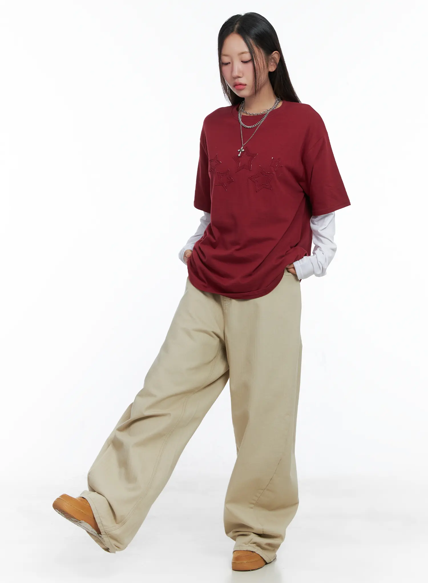 Oversized Embroidered Star Patch Tee CS503 - Image 5