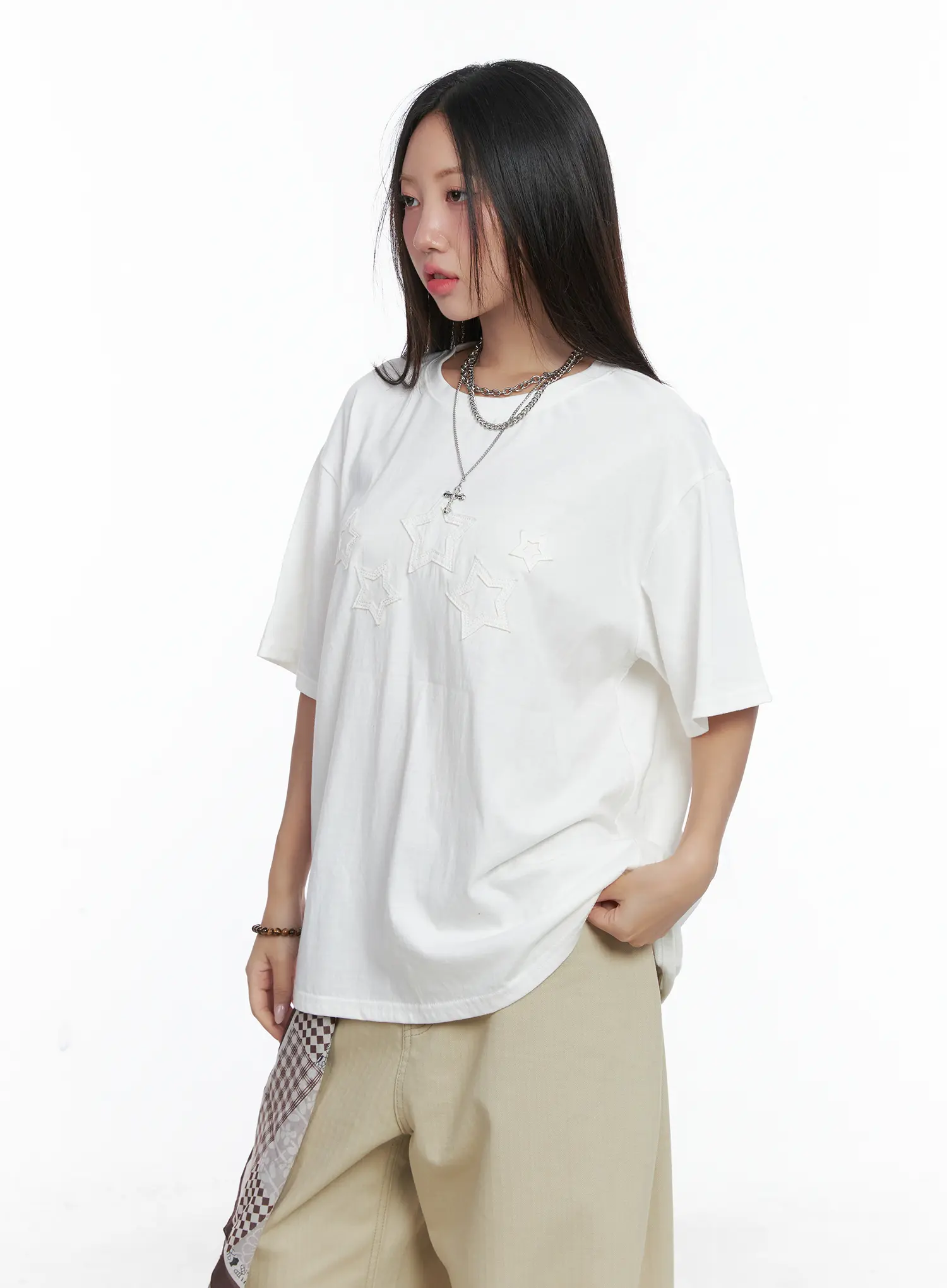 Oversized Embroidered Star Patch Tee CS503 - Image 7