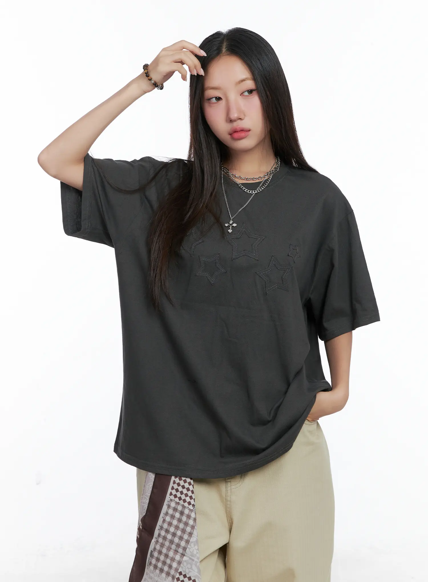 Oversized Embroidered Star Patch Tee CS503 - Image 8