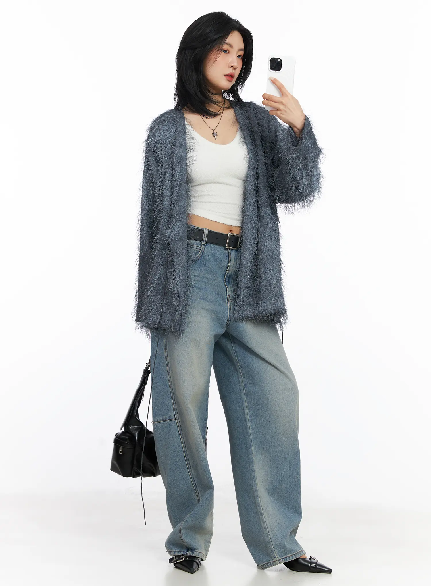 Oversized Fuzzy Knit Cardigan CJ523 - Image 3
