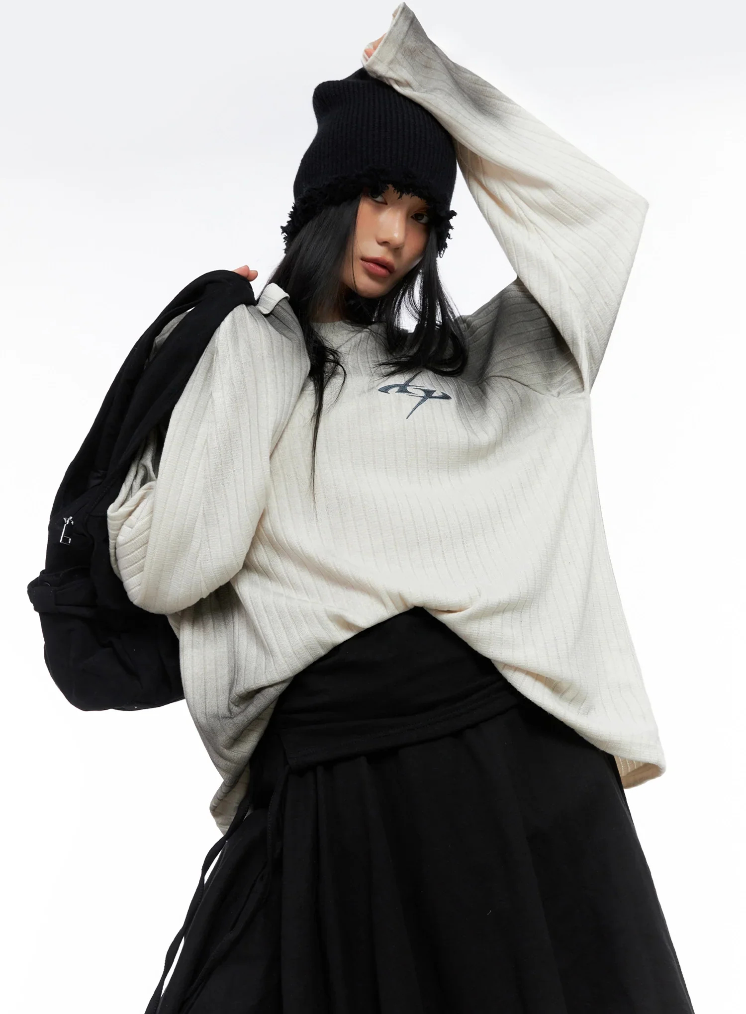 Oversized Gradient Ribbed Knit Top IO517