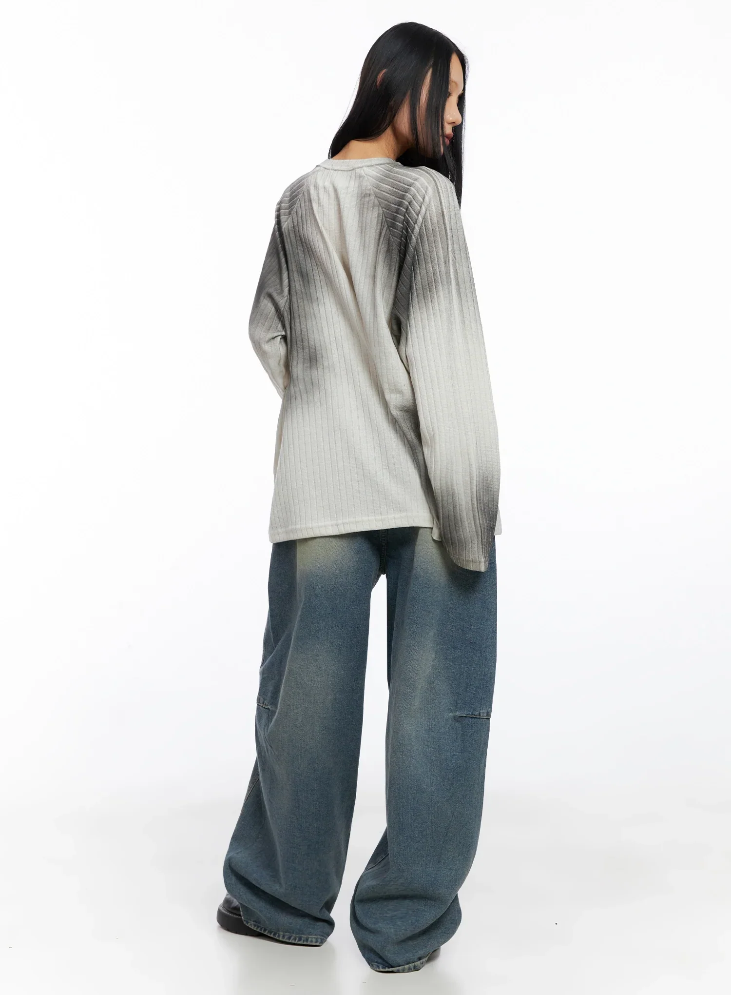 Oversized Gradient Ribbed Knit Top IO517 - Image 8
