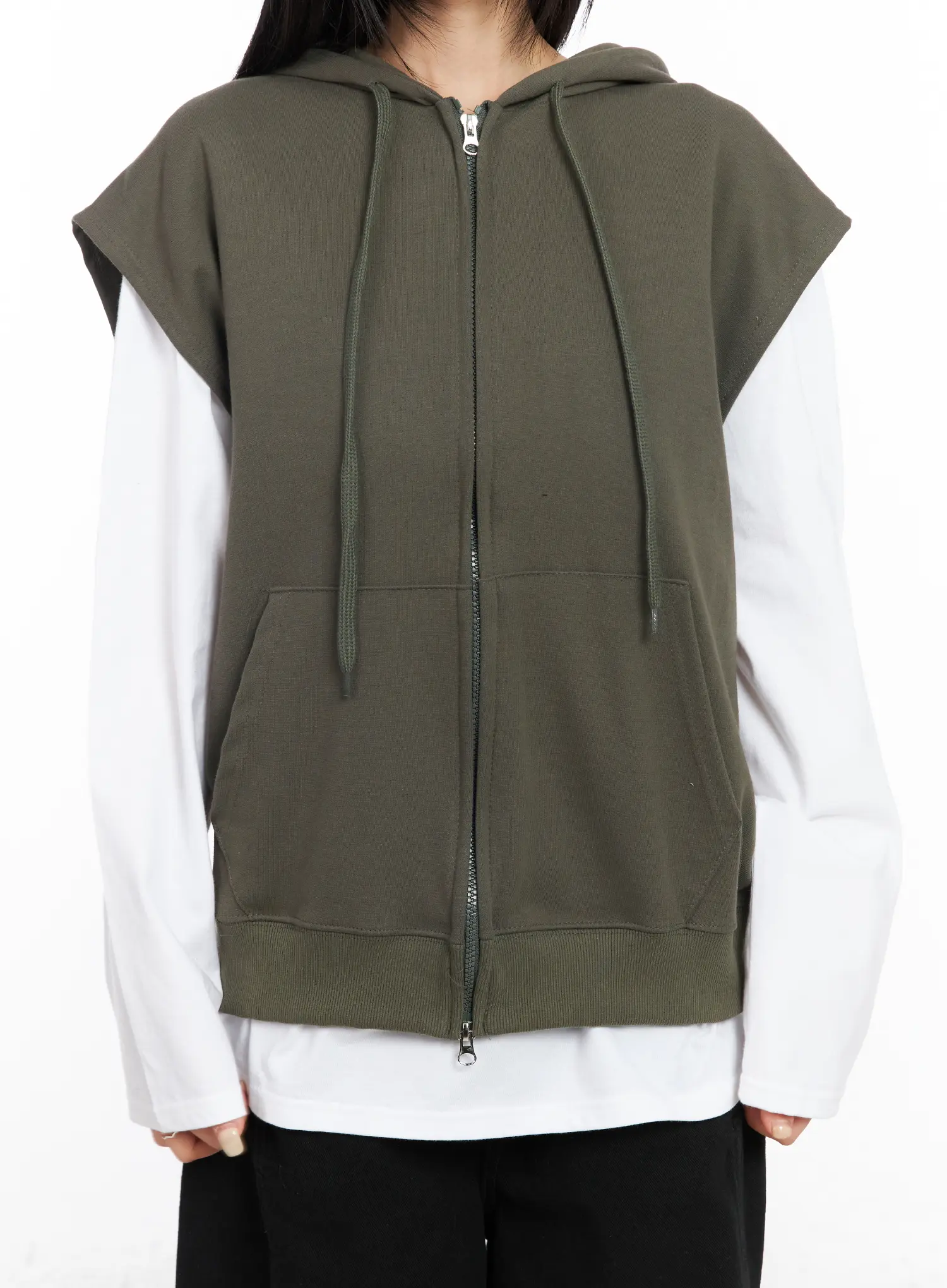 Oversized Hooded Zip-Up Vest CM516 - Image 4