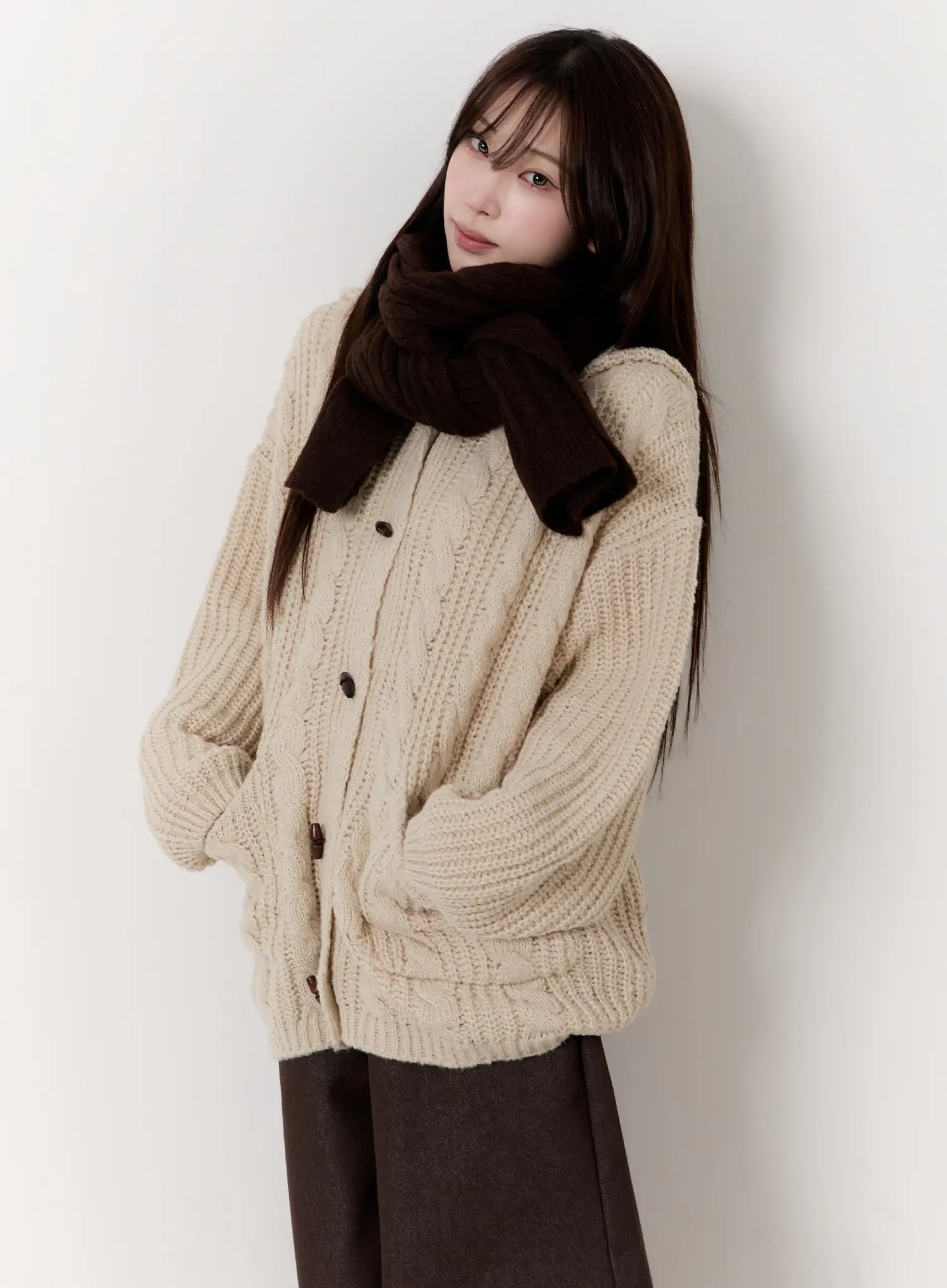 Oversized Knit Button-Up Hoodie CN524