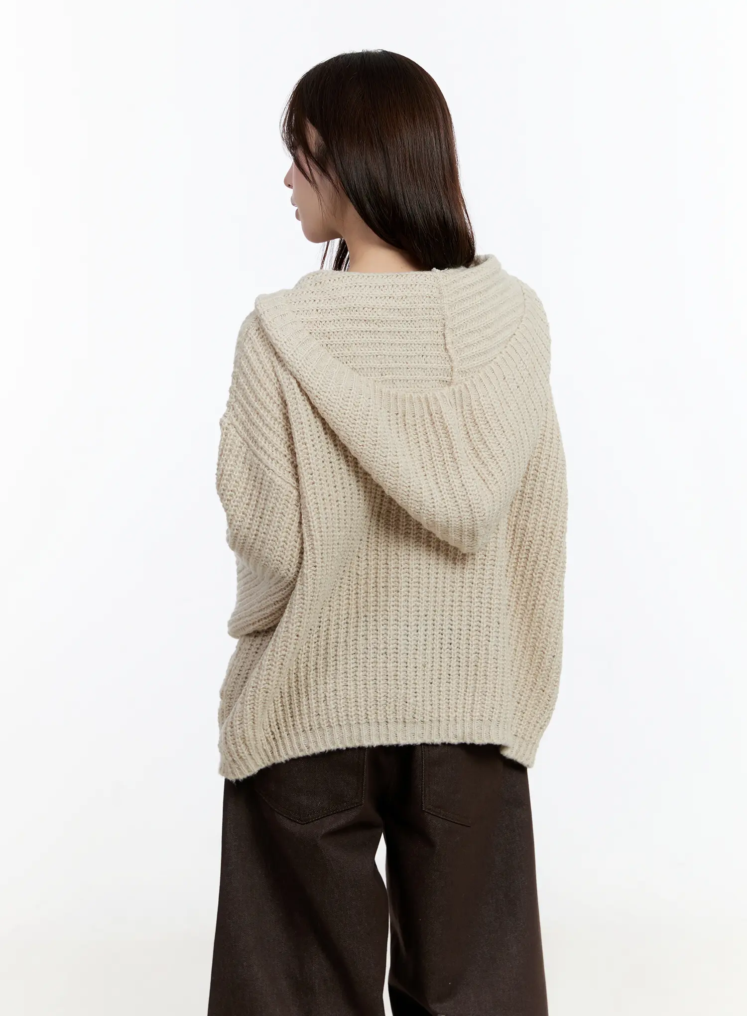 Oversized Knit Button-Up Hoodie CN524 - Image 10