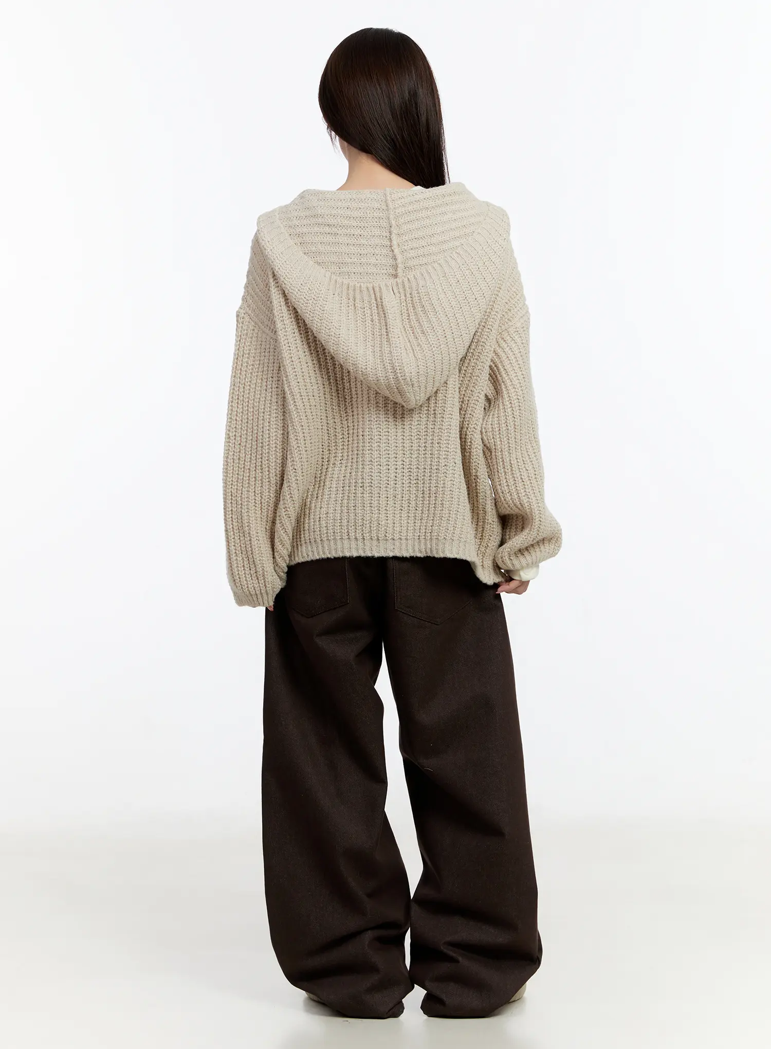 Oversized Knit Button-Up Hoodie CN524 - Image 11