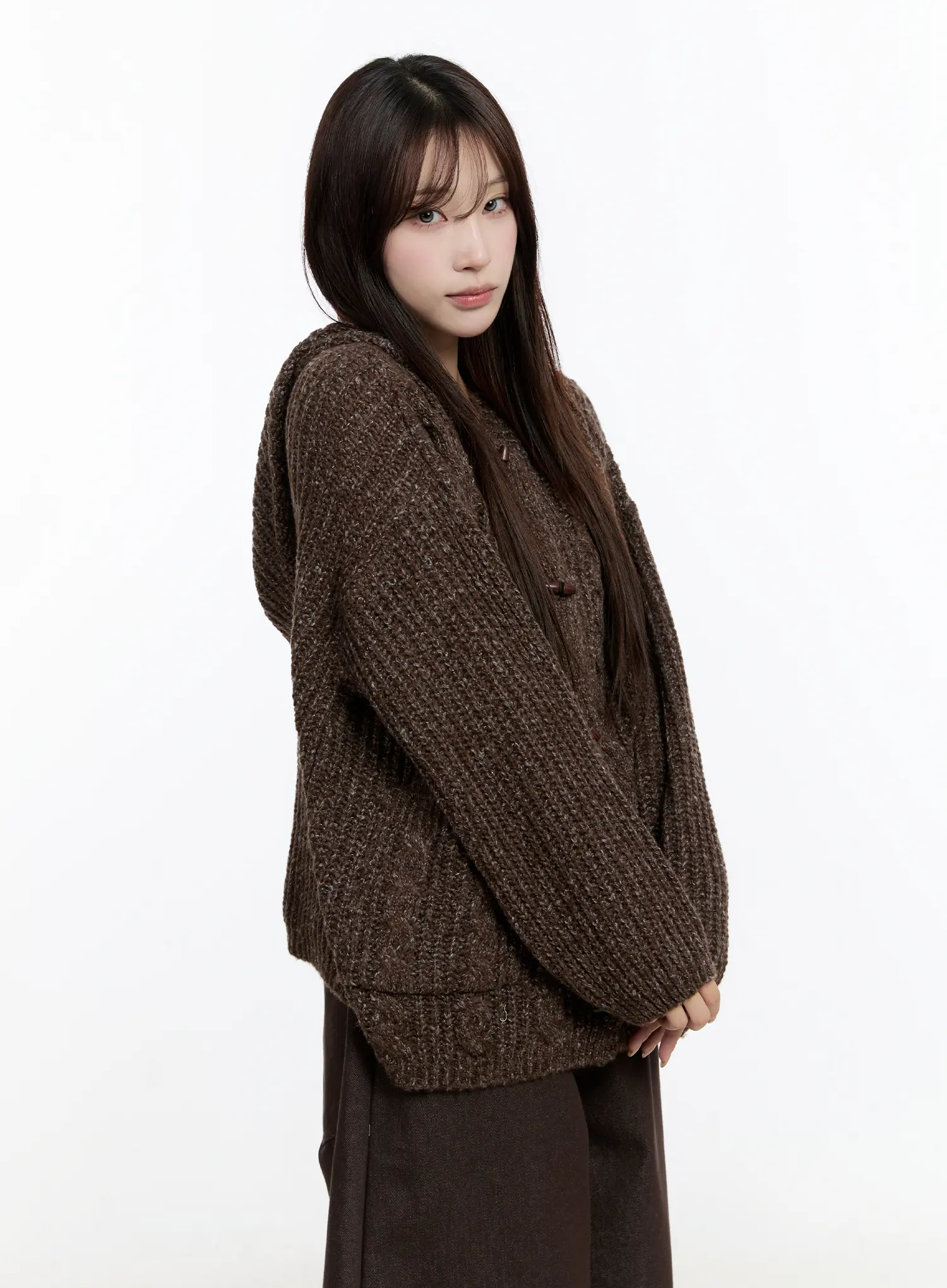 Oversized Knit Button-Up Hoodie CN524 - Image 12