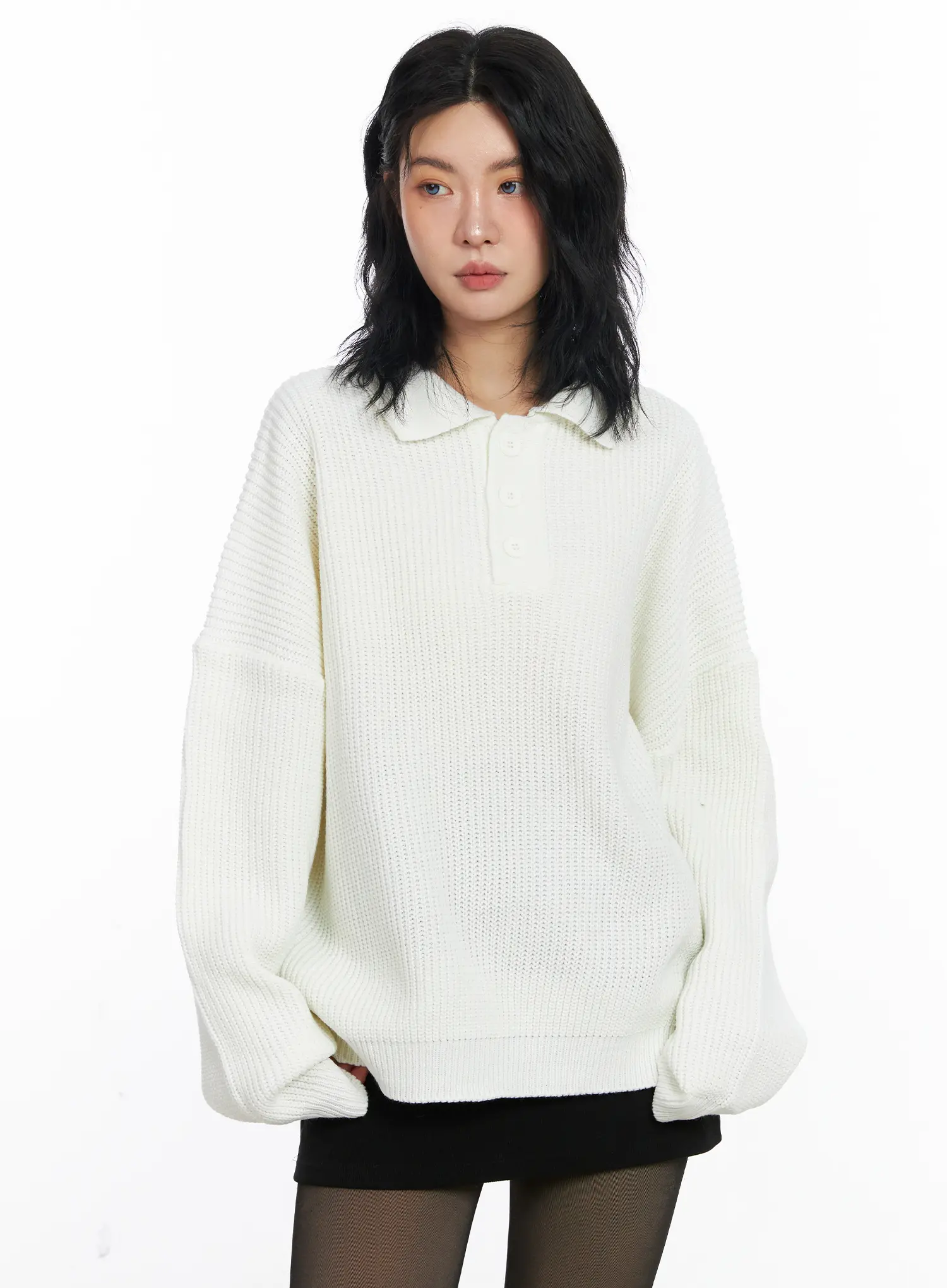 Oversized Knit Polo Sweater CJ523