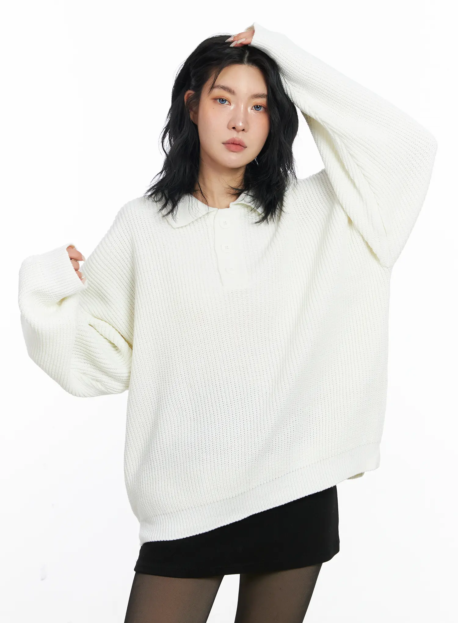 Oversized Knit Polo Sweater CJ523 - Image 6