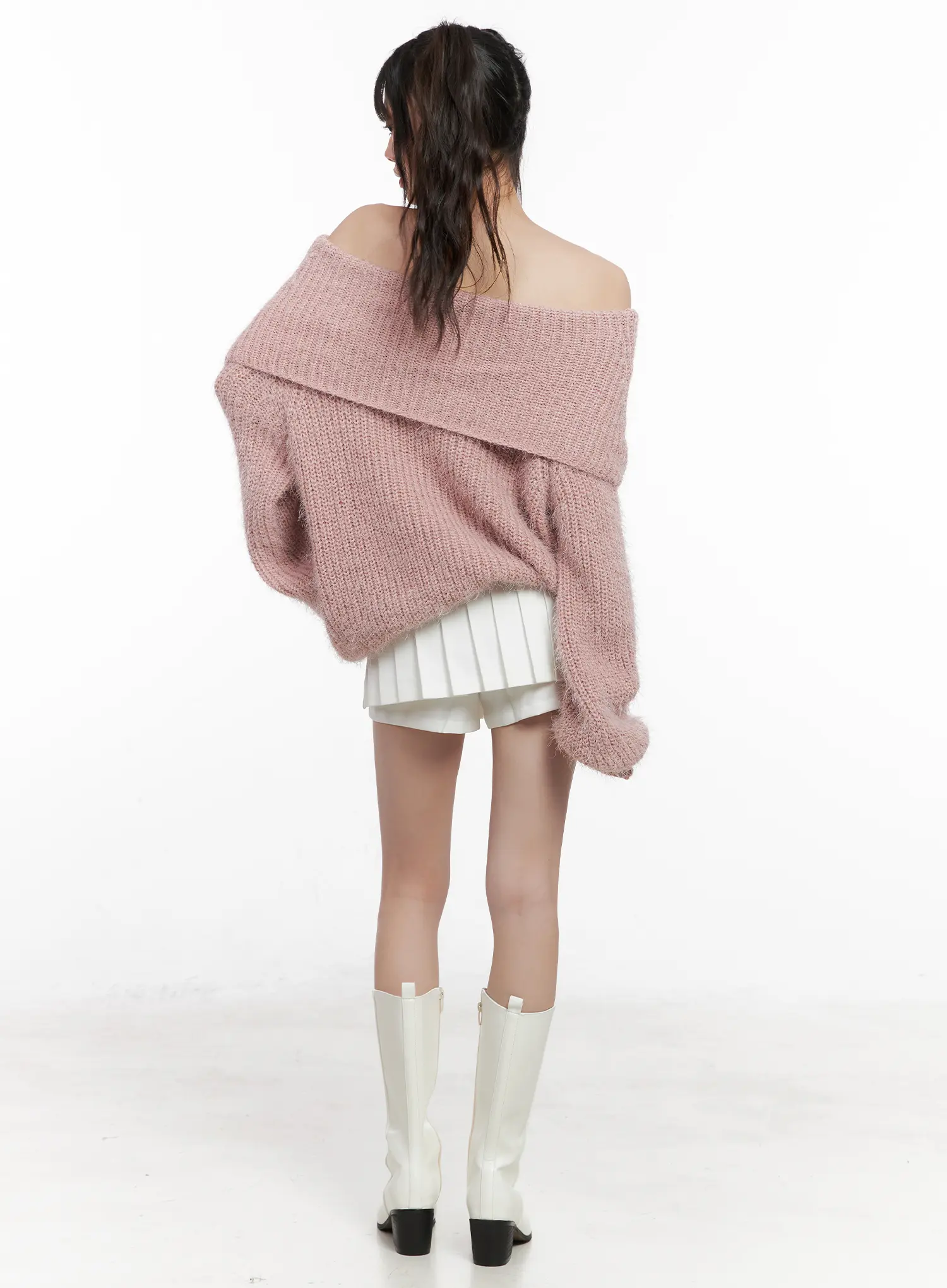 Oversized Off-Shoulder Fuzzy Knit Sweater CN510 - Image 8