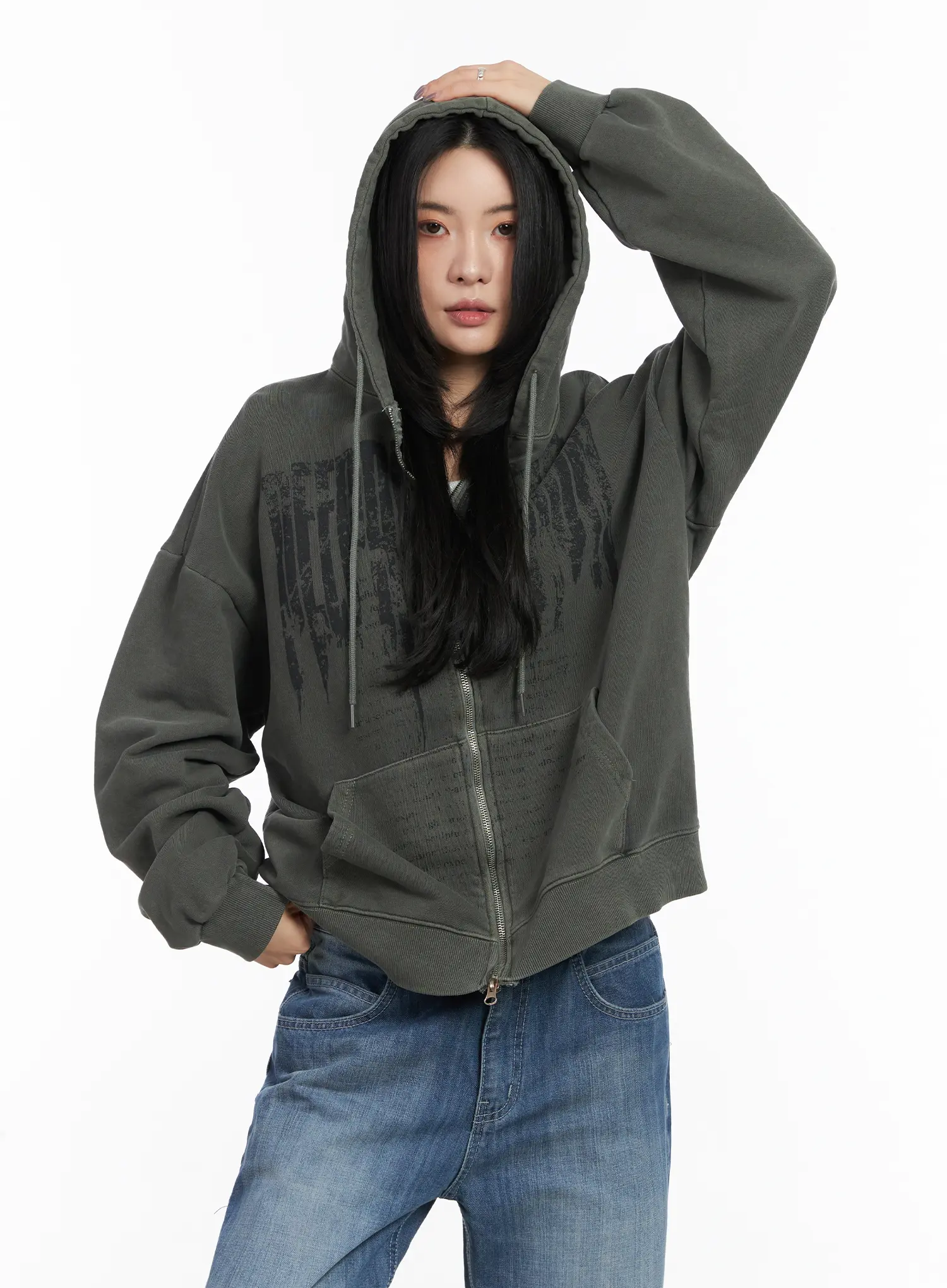 Oversized Pigment Print Zip-Up Hoodie CD505 - Image 2