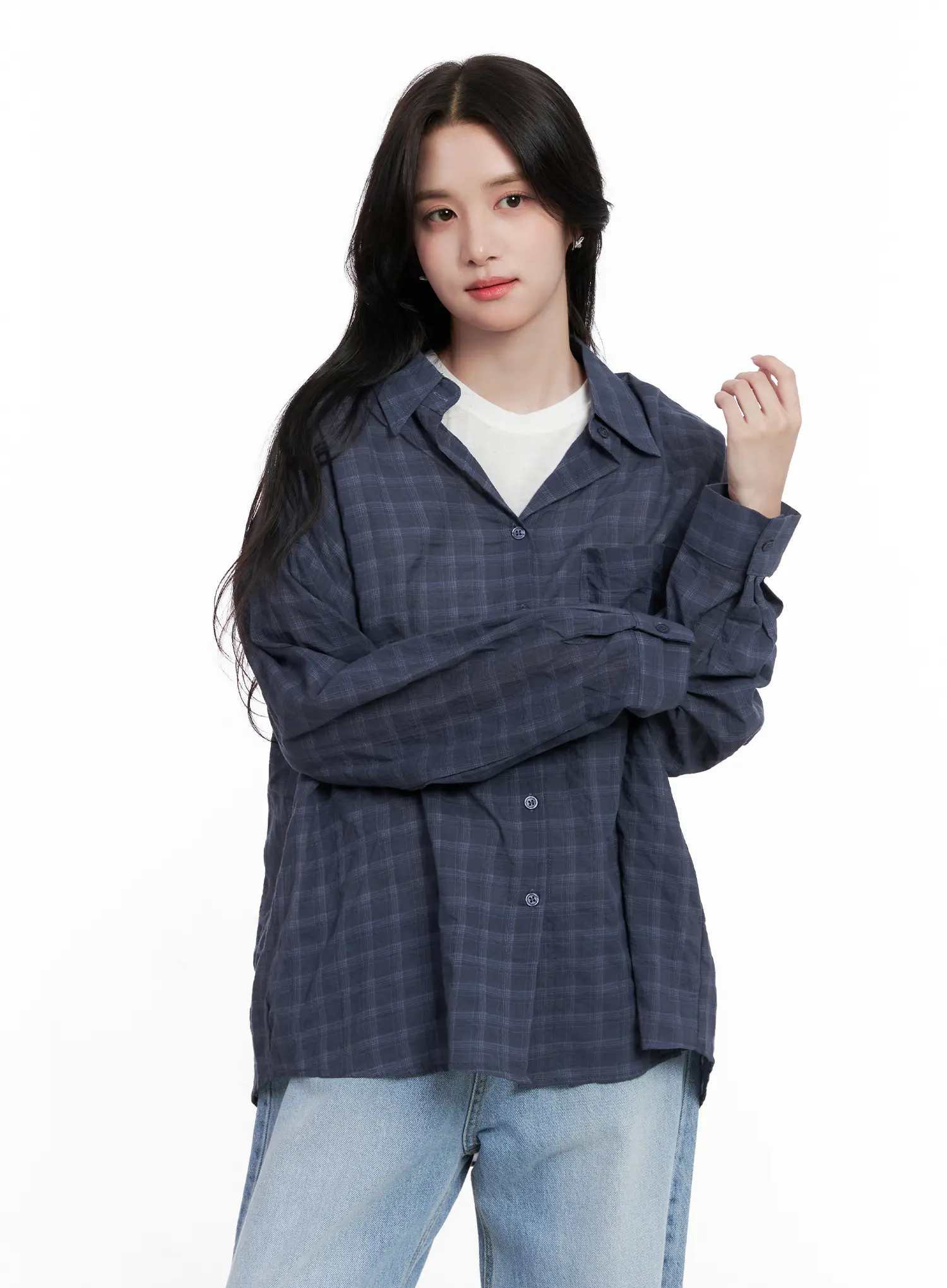 Oversized Plaid Button-Down Shirt CL515 - Image 6