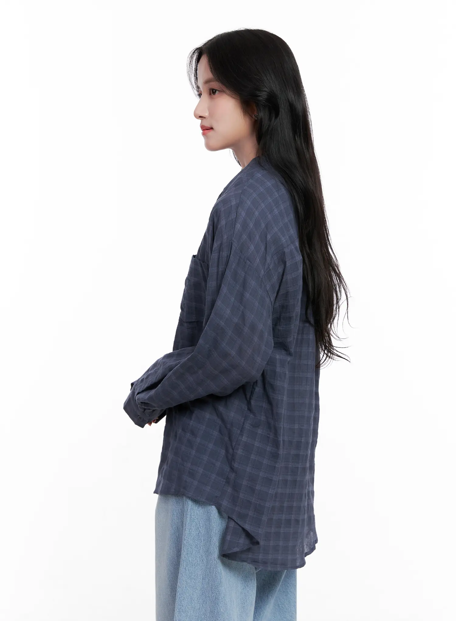 Oversized Plaid Button-Down Shirt CL515 - Image 7