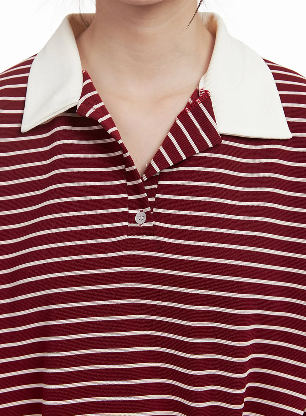 Oversized Stripe Collared Long Sleeve Top IJ527 - Image 4