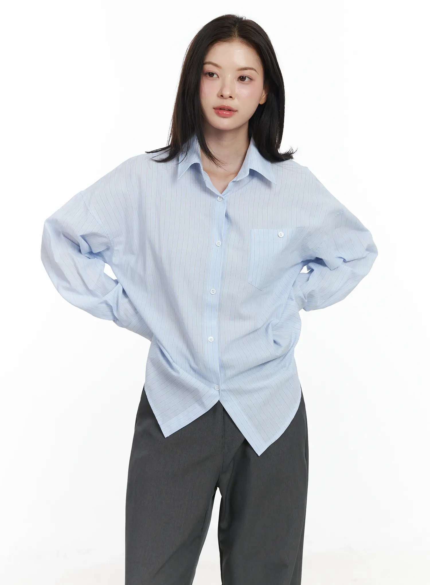 Oversized Striped Button-Up Shirt IF525 - Image 13