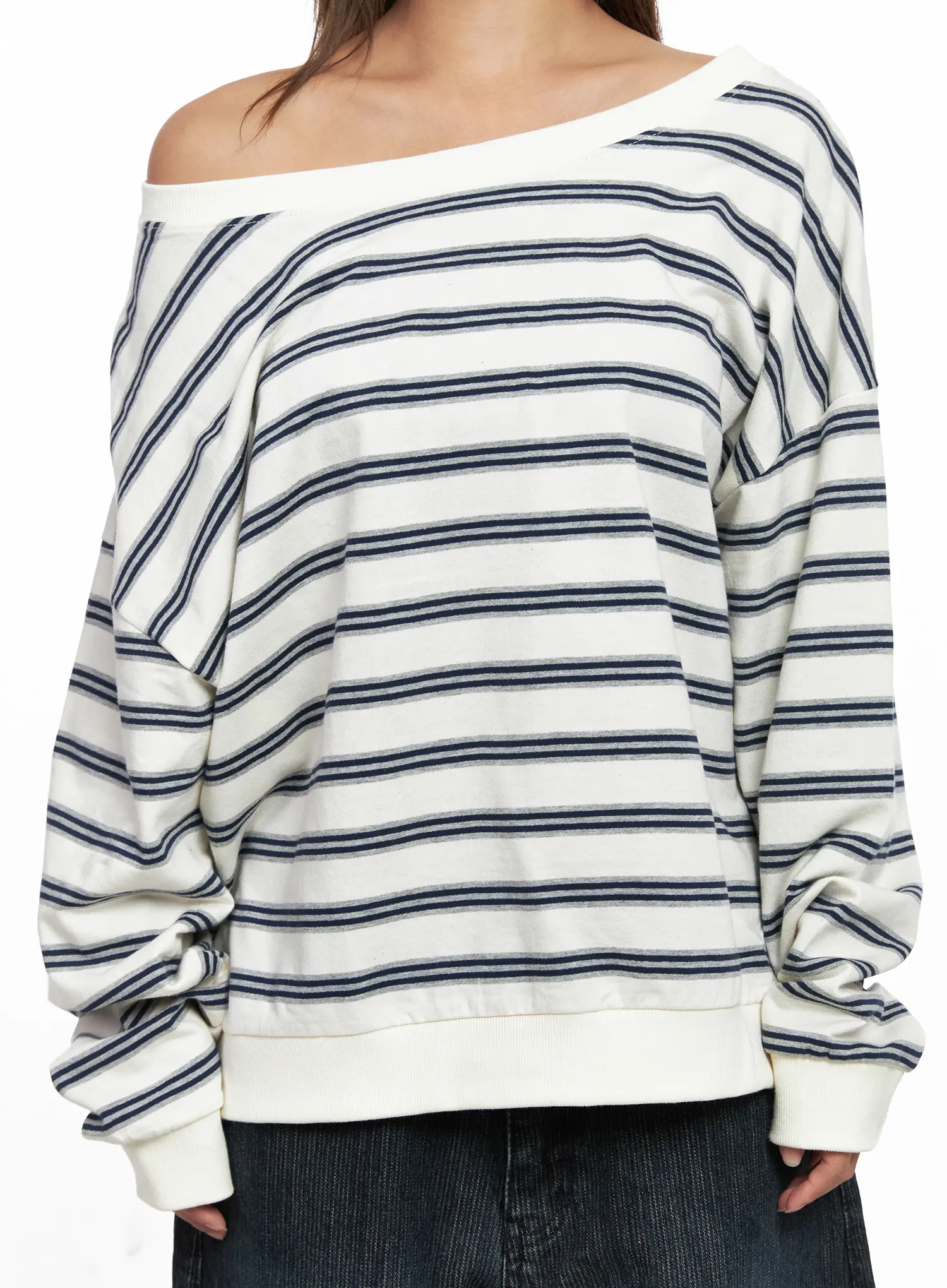 Oversized Striped Off-Shoulder Sweatshirt CO510 - Image 7