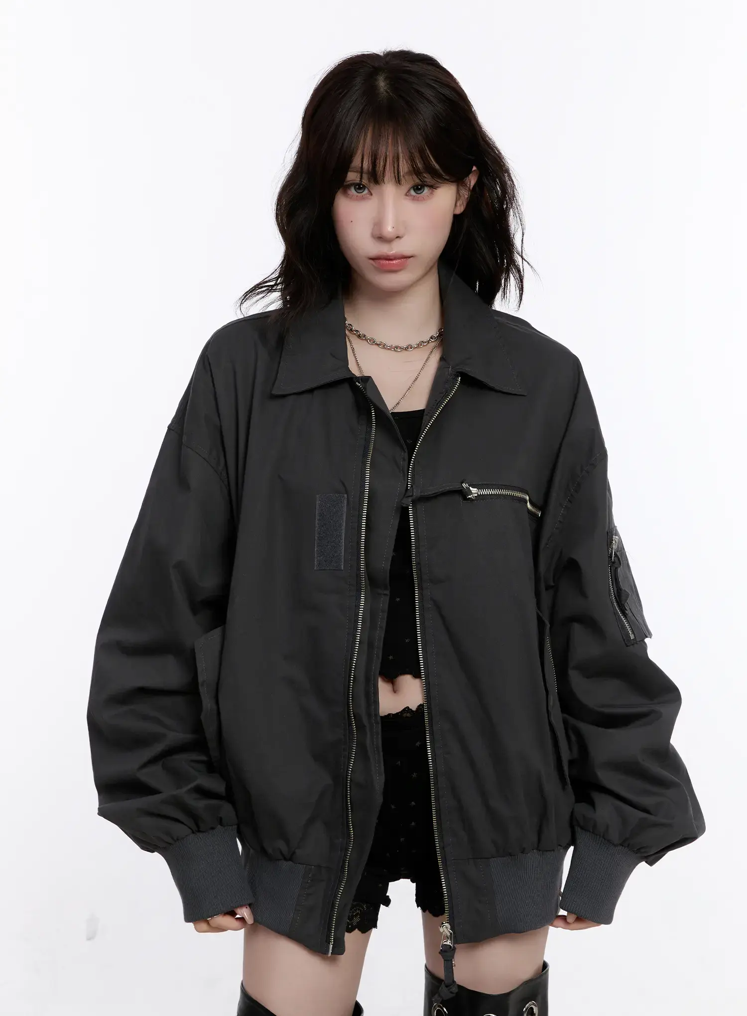 Oversized Zip-Up Bomber Jacket CS530 - Image 2