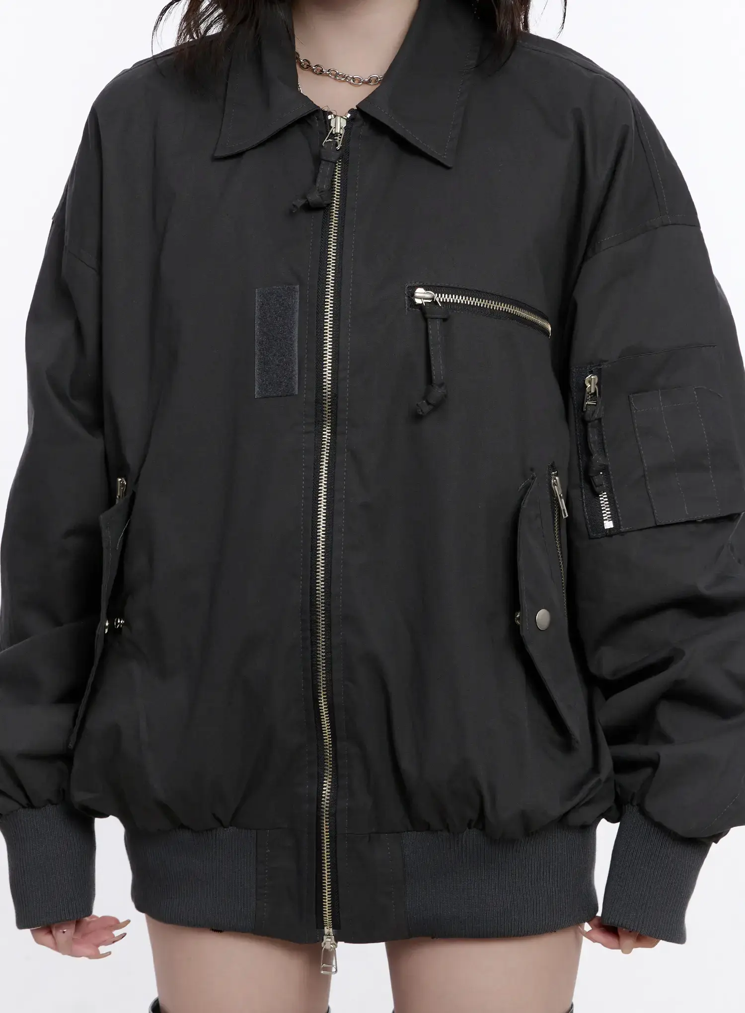 Oversized Zip-Up Bomber Jacket CS530 - Image 4