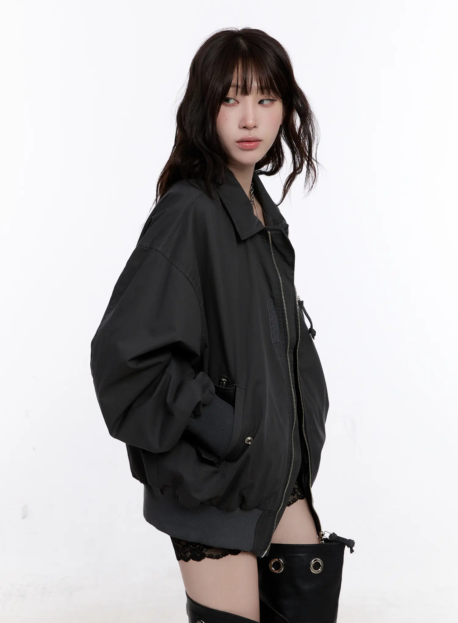 Oversized Zip-Up Bomber Jacket CS530 - Image 7