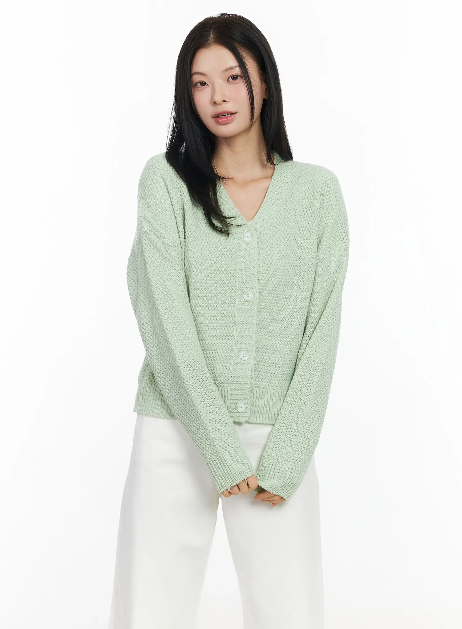 Pastel Waffle V-Neck Cardigan IM524 - Image 11