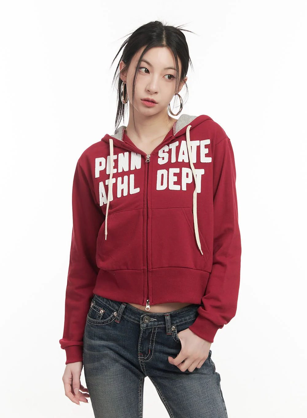 Patchwork Zip-Up Hooded Sweatshirt CF514 - Image 8