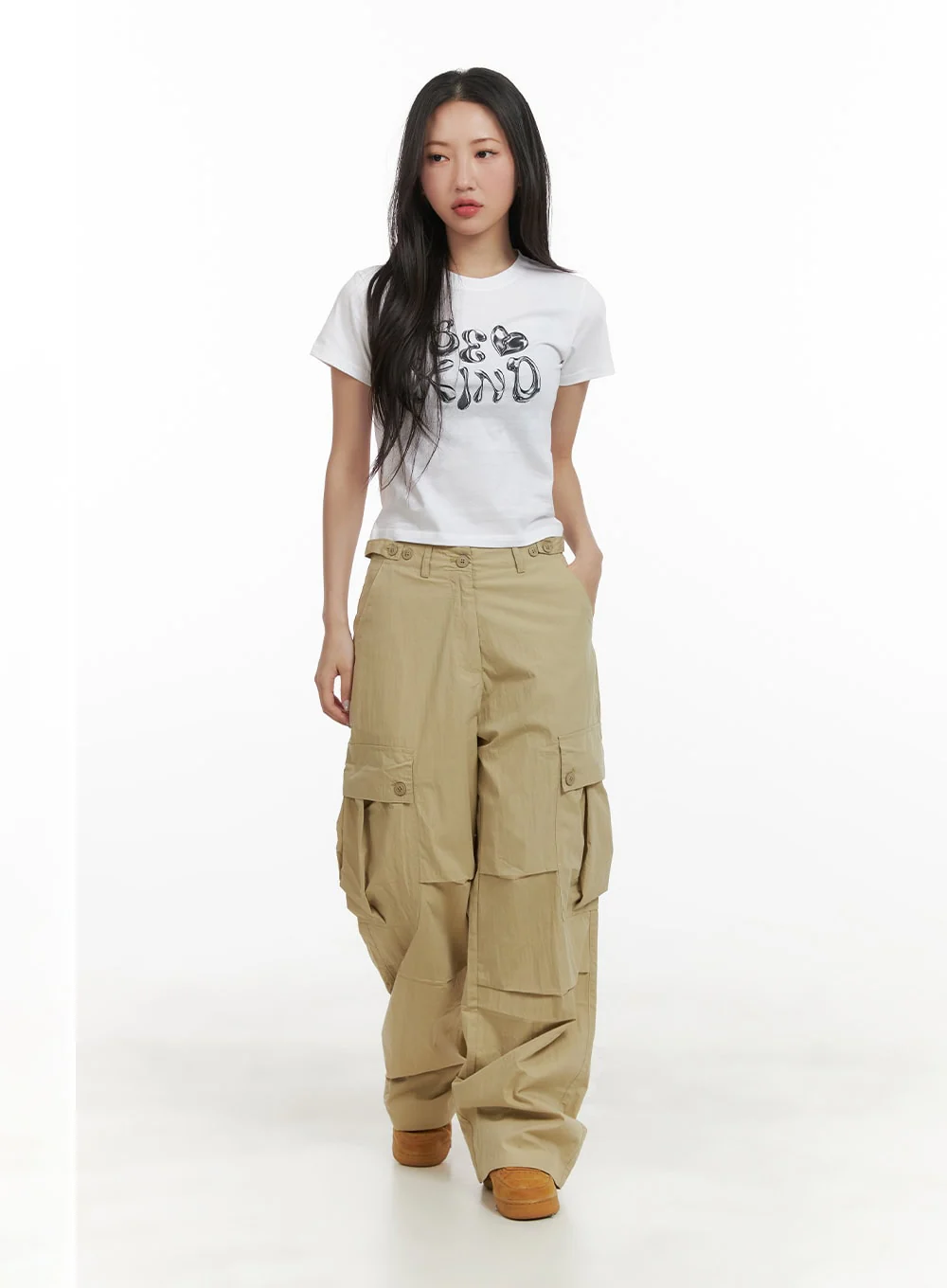 Pintuck Buttoned Cargo Pants CY403 - Image 2